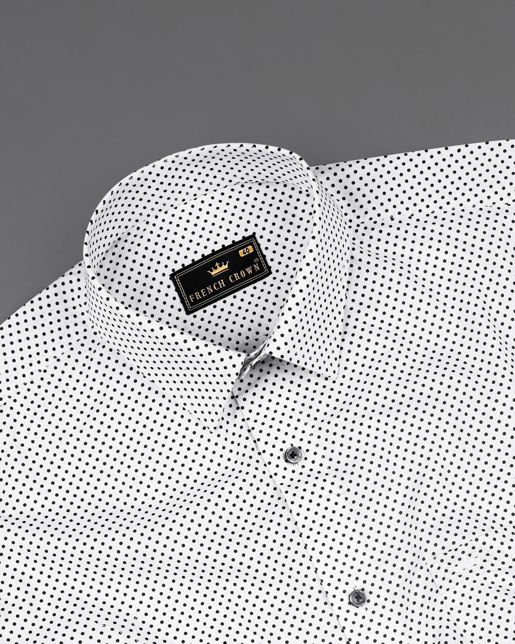 Bright White With Black Polka Premium Cotton Shirt 7929-BLK-38,7929-BLK-H-38,7929-BLK-39,7929-BLK-H-39,7929-BLK-40,7929-BLK-H-40,7929-BLK-42,7929-BLK-H-42,7929-BLK-44,7929-BLK-H-44,7929-BLK-46,7929-BLK-H-46,7929-BLK-48,7929-BLK-H-48,7929-BLK-50,7929-BLK-H-50,7929-BLK-52,7929-BLK-H-52