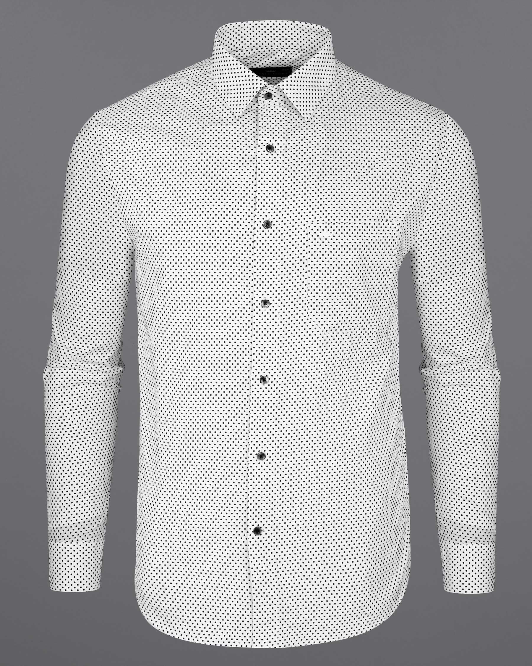 Bright White With Black Polka Premium Cotton Shirt