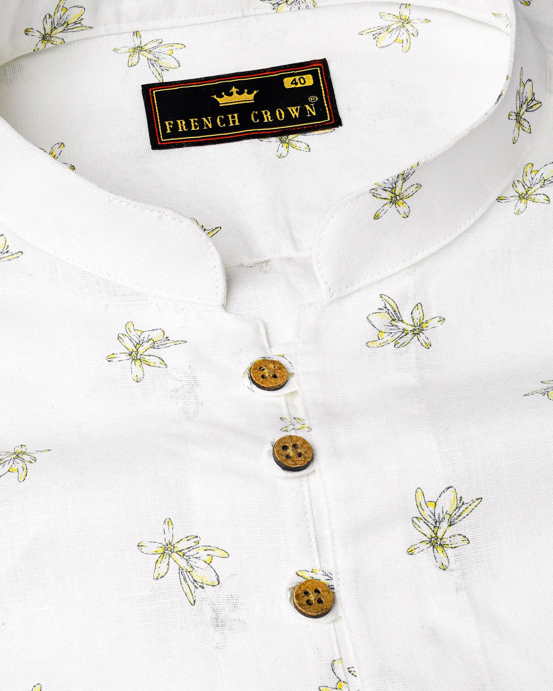 Off White Ditzy Floral Printed Luxurious Linen Kurta Shirt