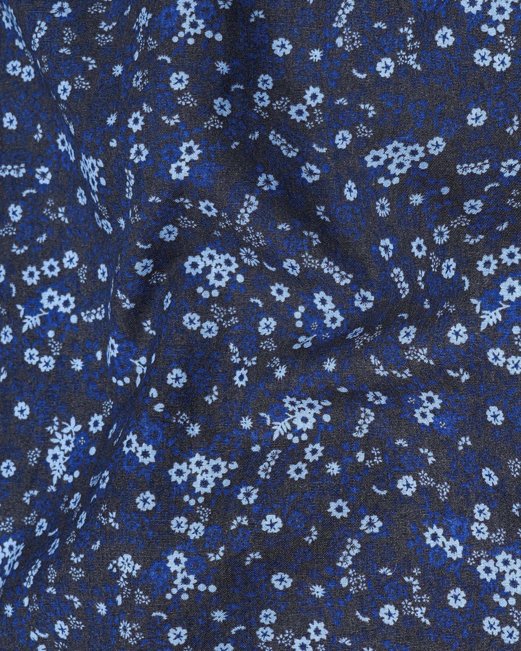 Zodiac Blue Ditzy Floral Printed Premium Cotton Shirt
