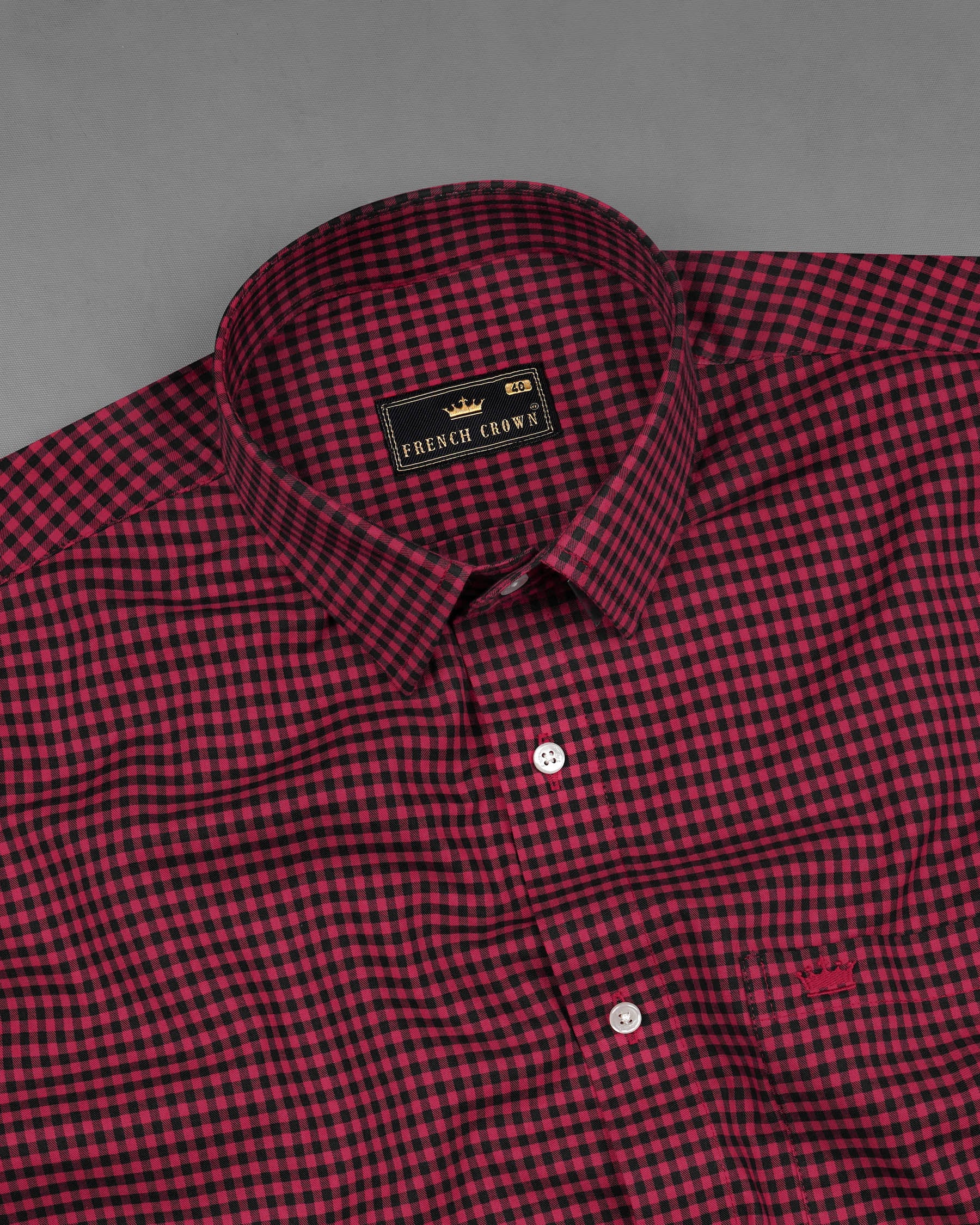 Cardinal Maroon with Black Gingham Checkered Twill Premium Cotton Shirt 7957-38,7957-H-38,7957-39,7957-H-39,7957-40,7957-H-40,7957-42,7957-H-42,7957-44,7957-H-44,7957-46,7957-H-46,7957-48,7957-H-48,7957-50,7957-H-50,7957-52,7957-H-52