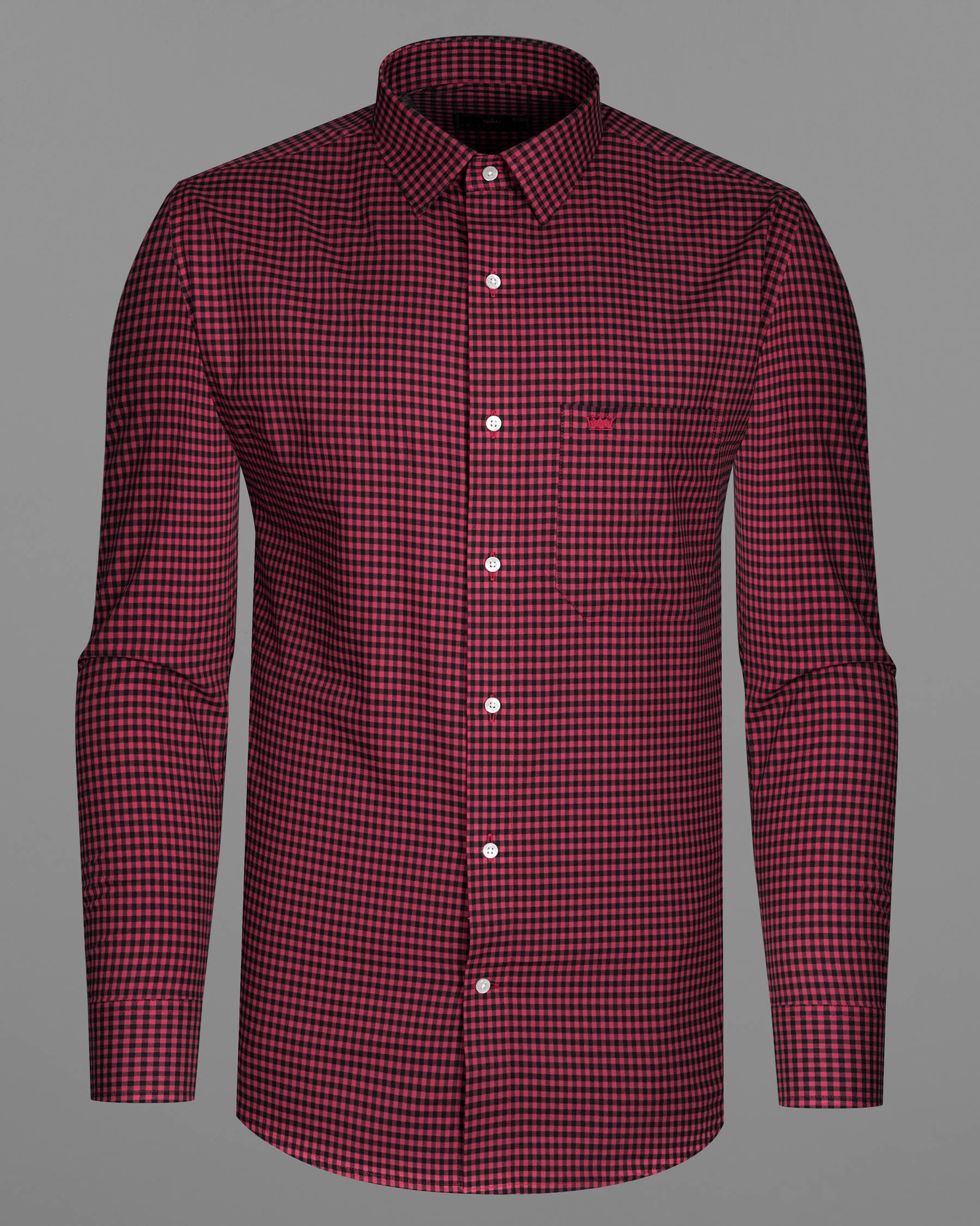 Cardinal Maroon with Black Gingham Checkered Twill Premium Cotton Shirt 7957-38,7957-H-38,7957-39,7957-H-39,7957-40,7957-H-40,7957-42,7957-H-42,7957-44,7957-H-44,7957-46,7957-H-46,7957-48,7957-H-48,7957-50,7957-H-50,7957-52,7957-H-52