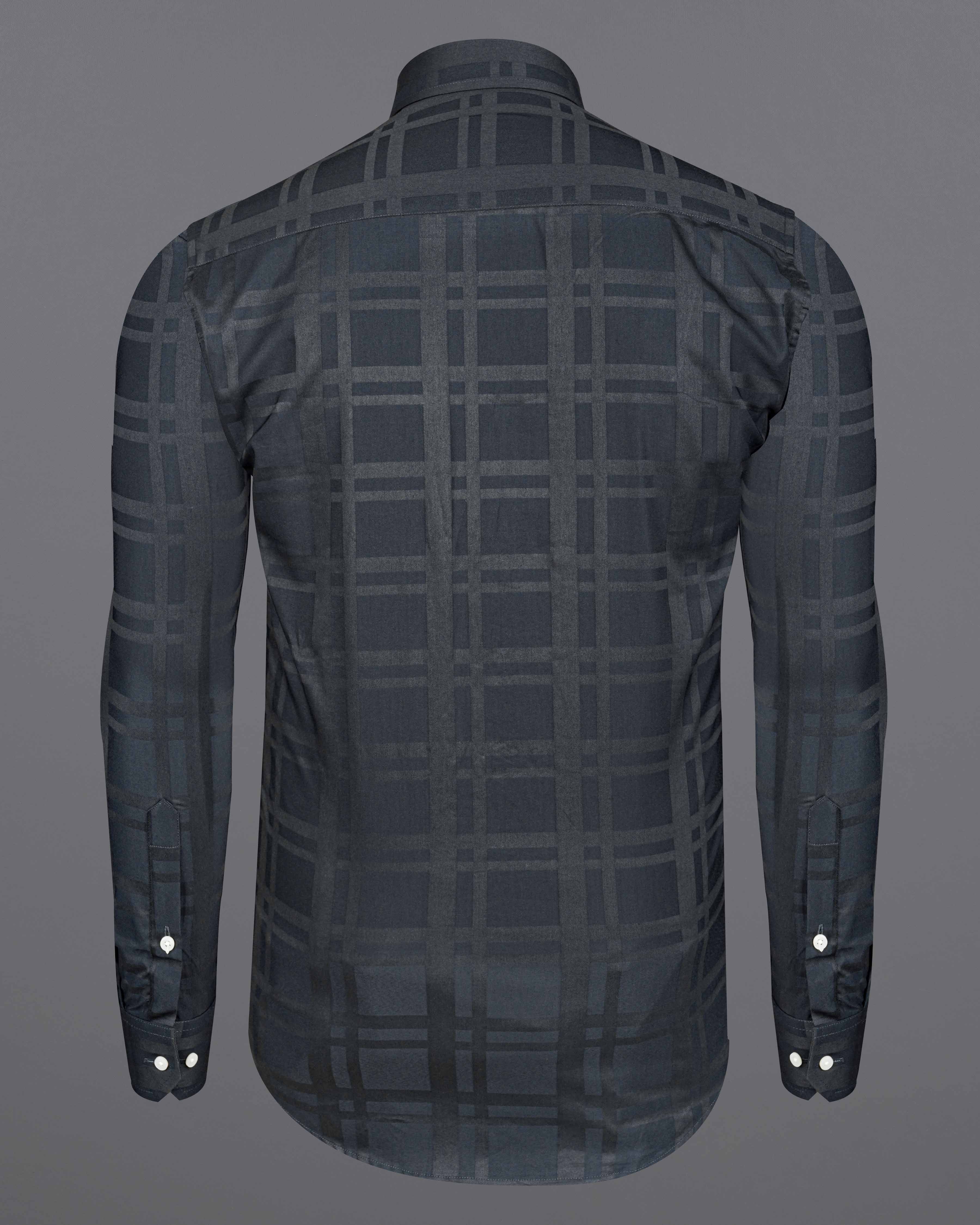 Fuscous Gray 3D Plaid Dobby Textured Premium Giza Cotton Shirt