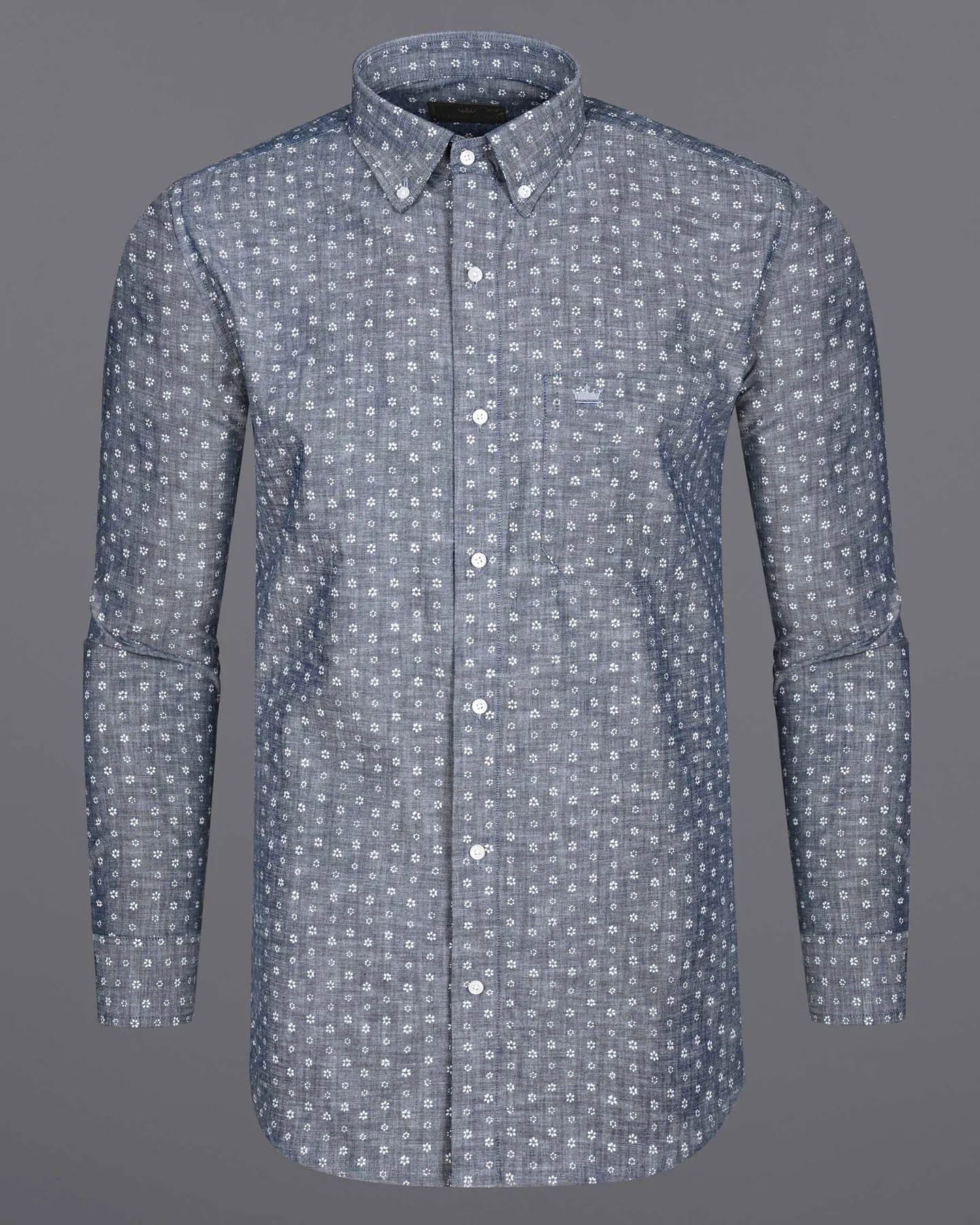East Bay Gray Ditzy Floral Printed Chambray Premium Cotton Shirt