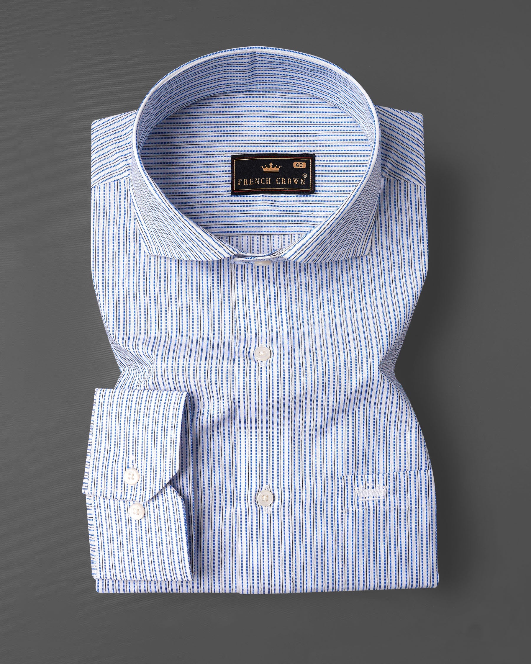 Glaucous Blue with White Striped Dobby Textured Premium Giza Cotton Shirt