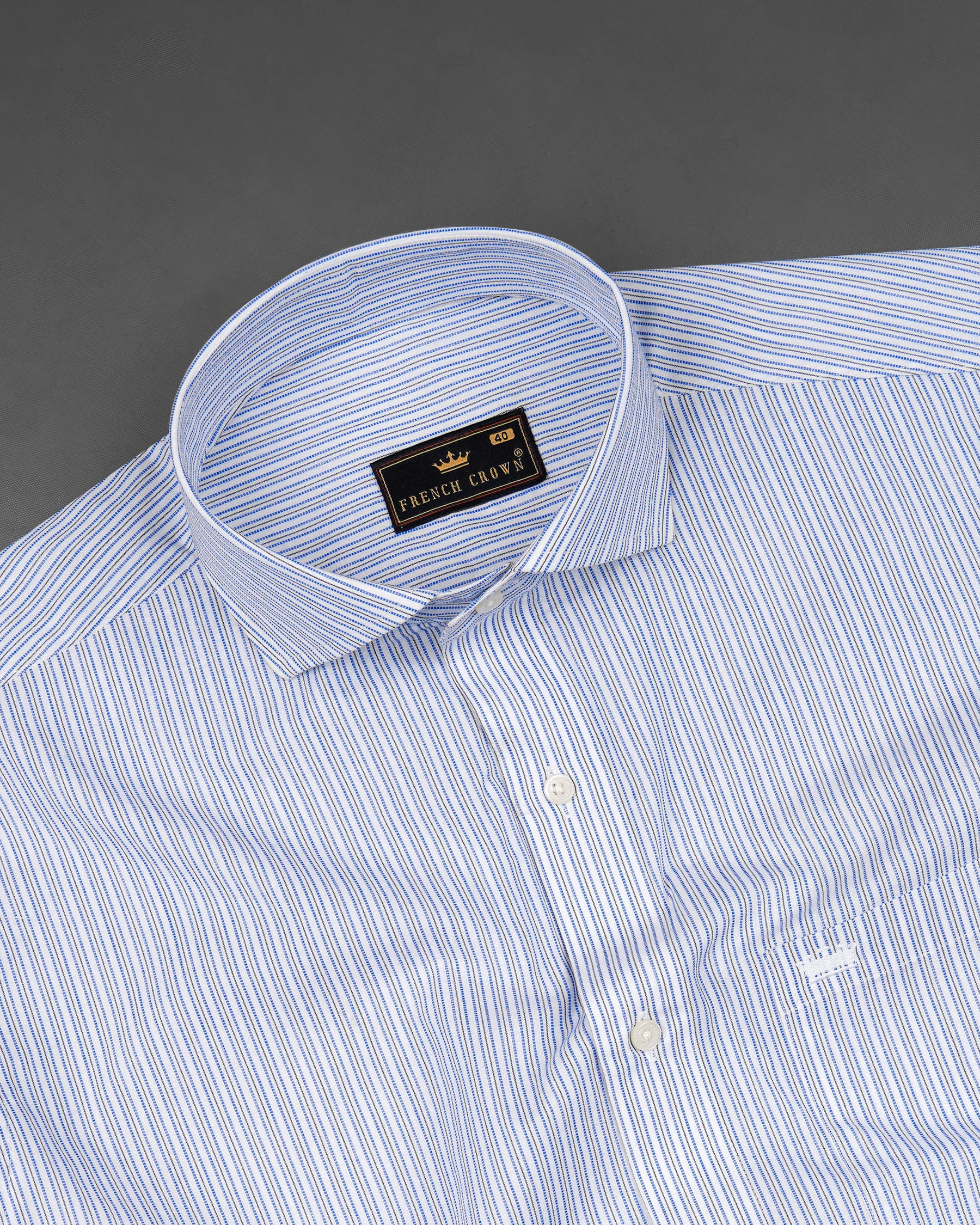 Glaucous Blue with White Striped Dobby Textured Premium Giza Cotton Shirt