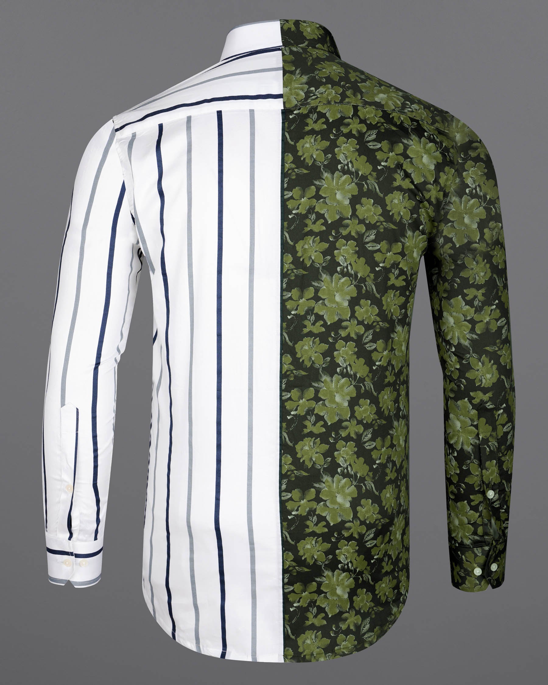 Half Clay Green Floral Printed with Half Black and white Striped Super Soft Premium Cotton Designer Shirt 8006-P67-38,8006-P67-H-38,8006-P67-39,8006-P67-H-39,8006-P67-40,8006-P67-H-40,8006-P67-42,8006-P67-H-42,8006-P67-44,8006-P67-H-44,8006-P67-46,8006-P67-H-46,8006-P67-48,8006-P67-H-48,8006-P67-50,8006-P67-H-50,8006-P67-52,8006-P67-H-52