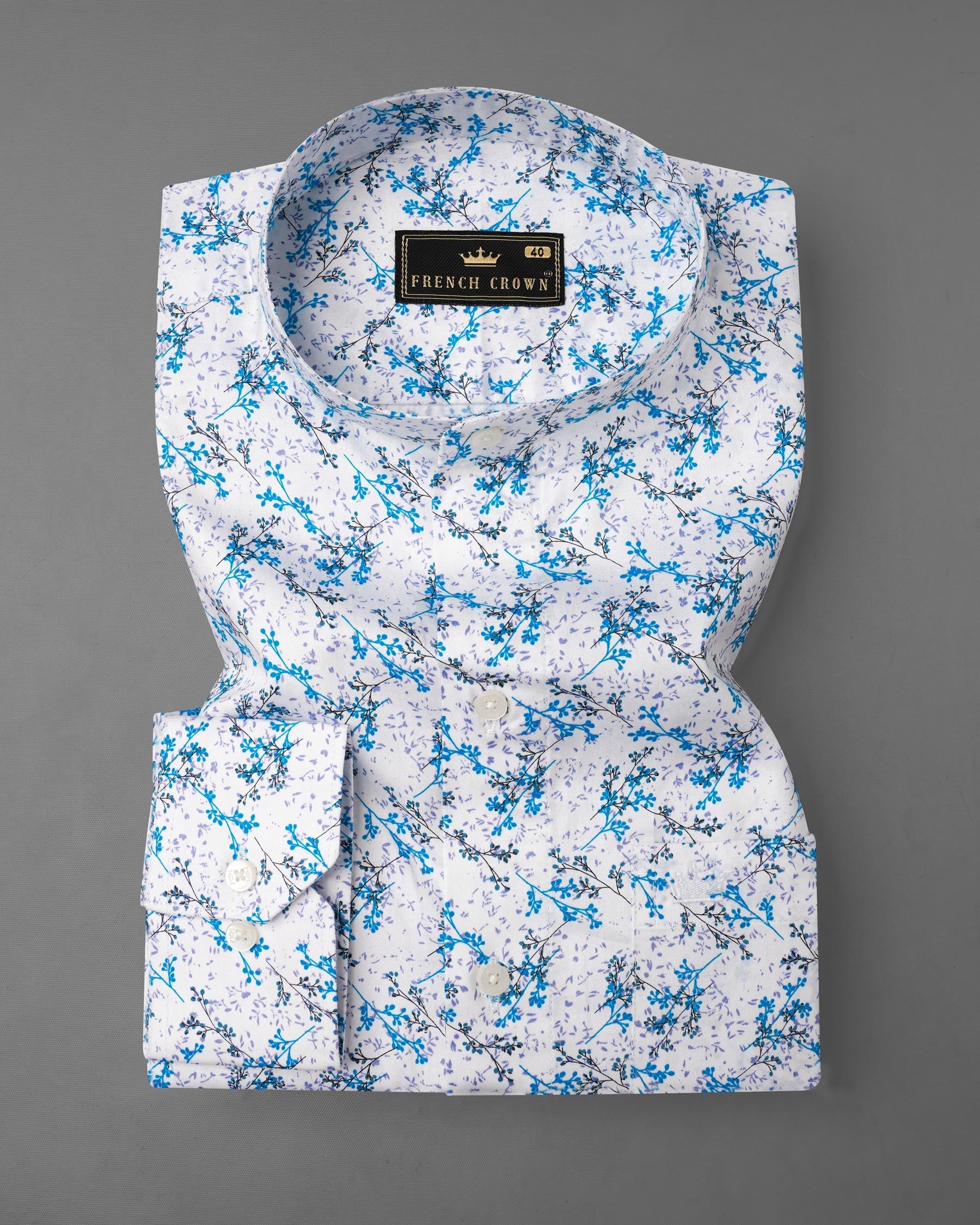 Bright White with Mackerel Blue Ditsy Printed Super Soft Premium Cotton Shirt 8027-M-38,8027-M-38,8027-M-39,8027-M-39,8027-M-40,8027-M-40,8027-M-42,8027-M-42,8027-M-44,8027-M-44,8027-M-46,8027-M-46,8027-M-48,8027-M-48,8027-M-50,8027-M-50,8027-M-52,8027-M-52