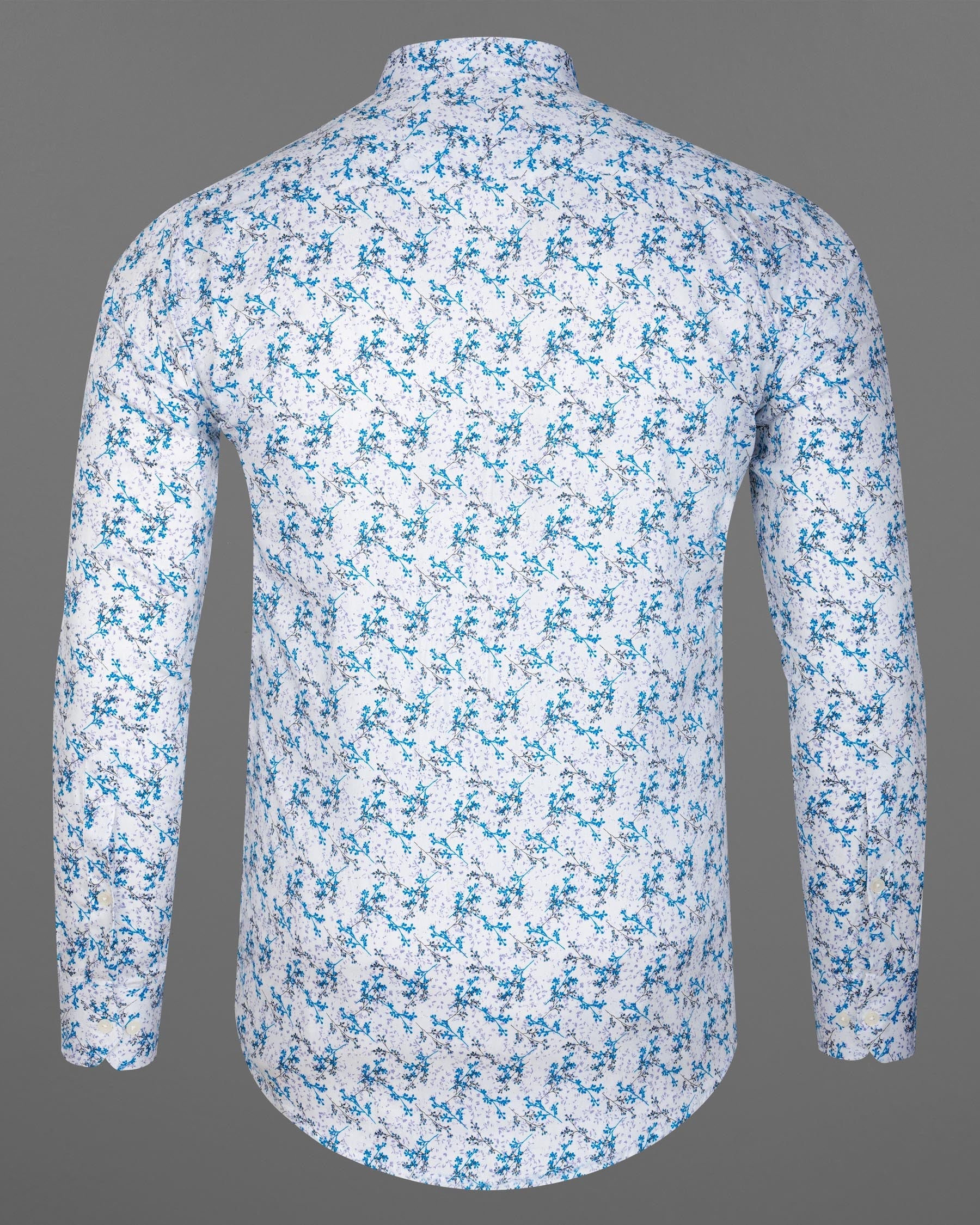 Bright White with Mackerel Blue Ditsy Printed Super Soft Premium Cotton Shirt