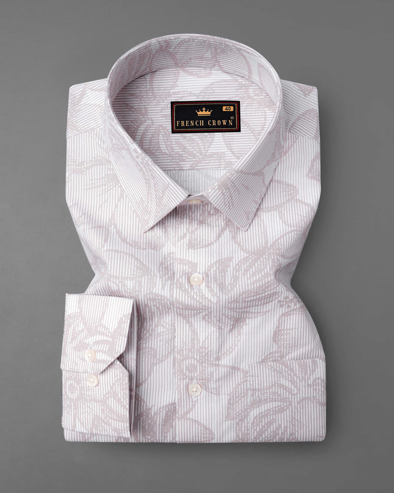 Pale Slate Brown and White Floral Printed Premium Cotton Shirt