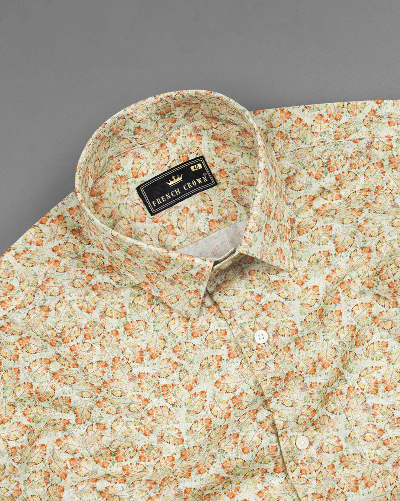 Periglacial Cream with Tuscany Brown and Coriander Green Printed Luxurious Linen Shirt 8031-38,8031-H-38,8031-39,8031-H-39,8031-40,8031-H-40,8031-42,8031-H-42,8031-44,8031-H-44,8031-46,8031-H-46,8031-48,8031-H-48,8031-50,8031-H-50,8031-52,8031-H-52
