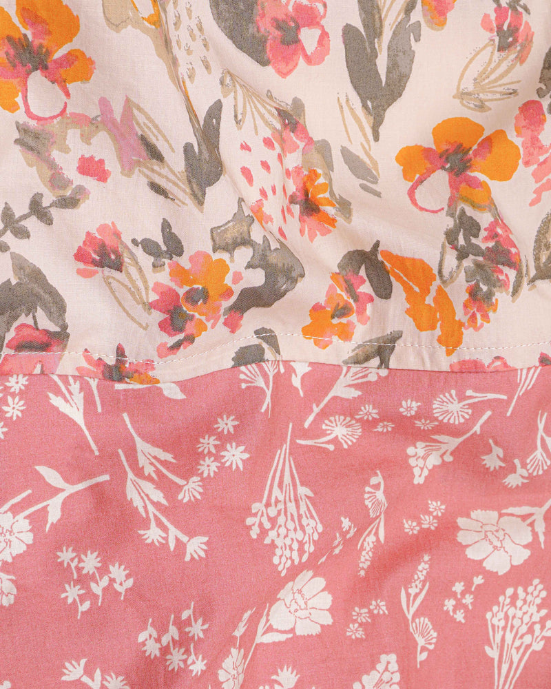 Ruddy Pink and Bizarre Cream Floral Printed Premium Cotton Designer Shirt