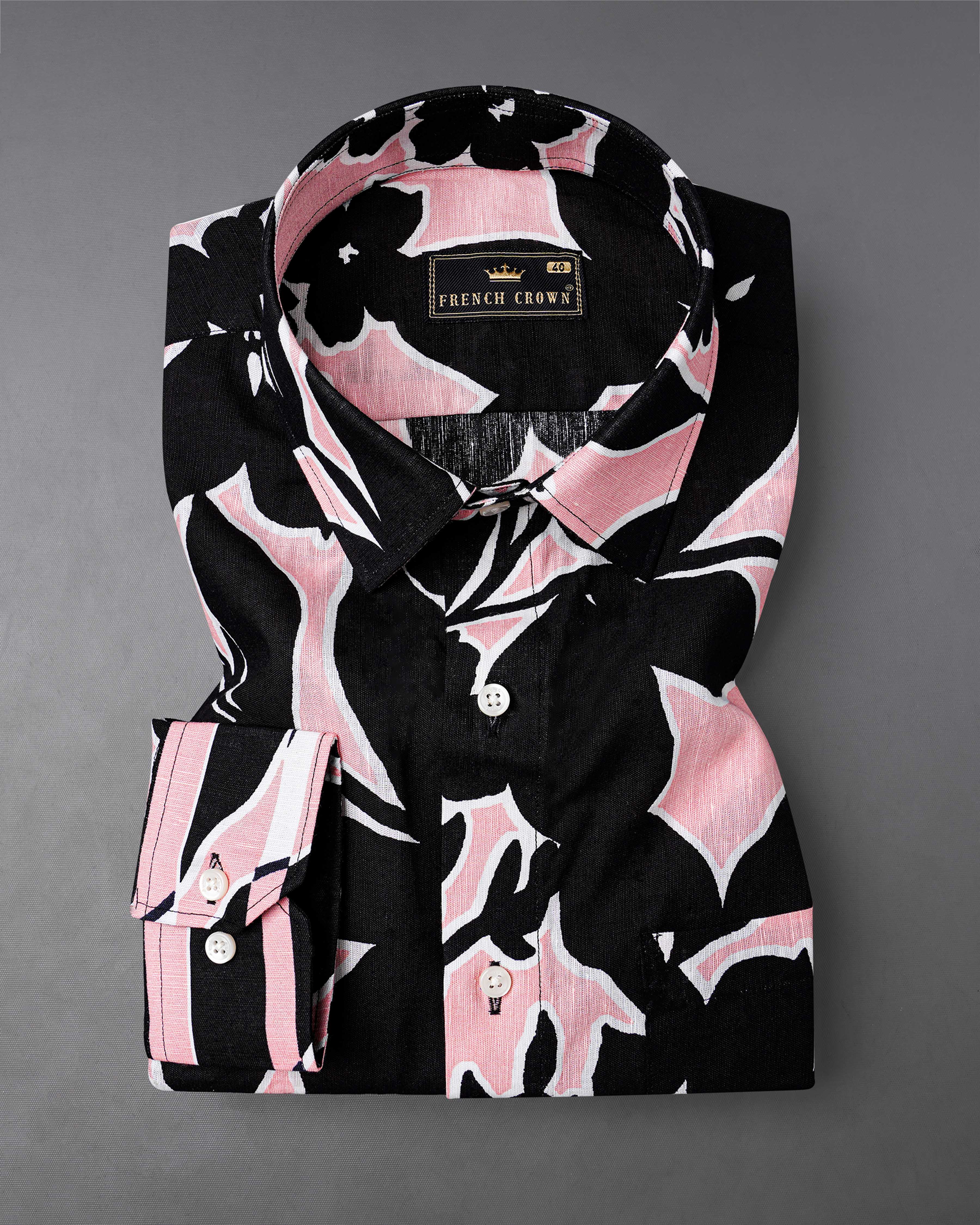 Chantilly Pink and Jade Black Abstract Printed Luxurious Linen Shirt 8034-38,8034-38,8034-39,8034-39,8034-40,8034-40,8034-42,8034-42,8034-44,8034-44,8034-46,8034-46,8034-48,8034-48,8034-50,8034-50,8034-52,8034-52