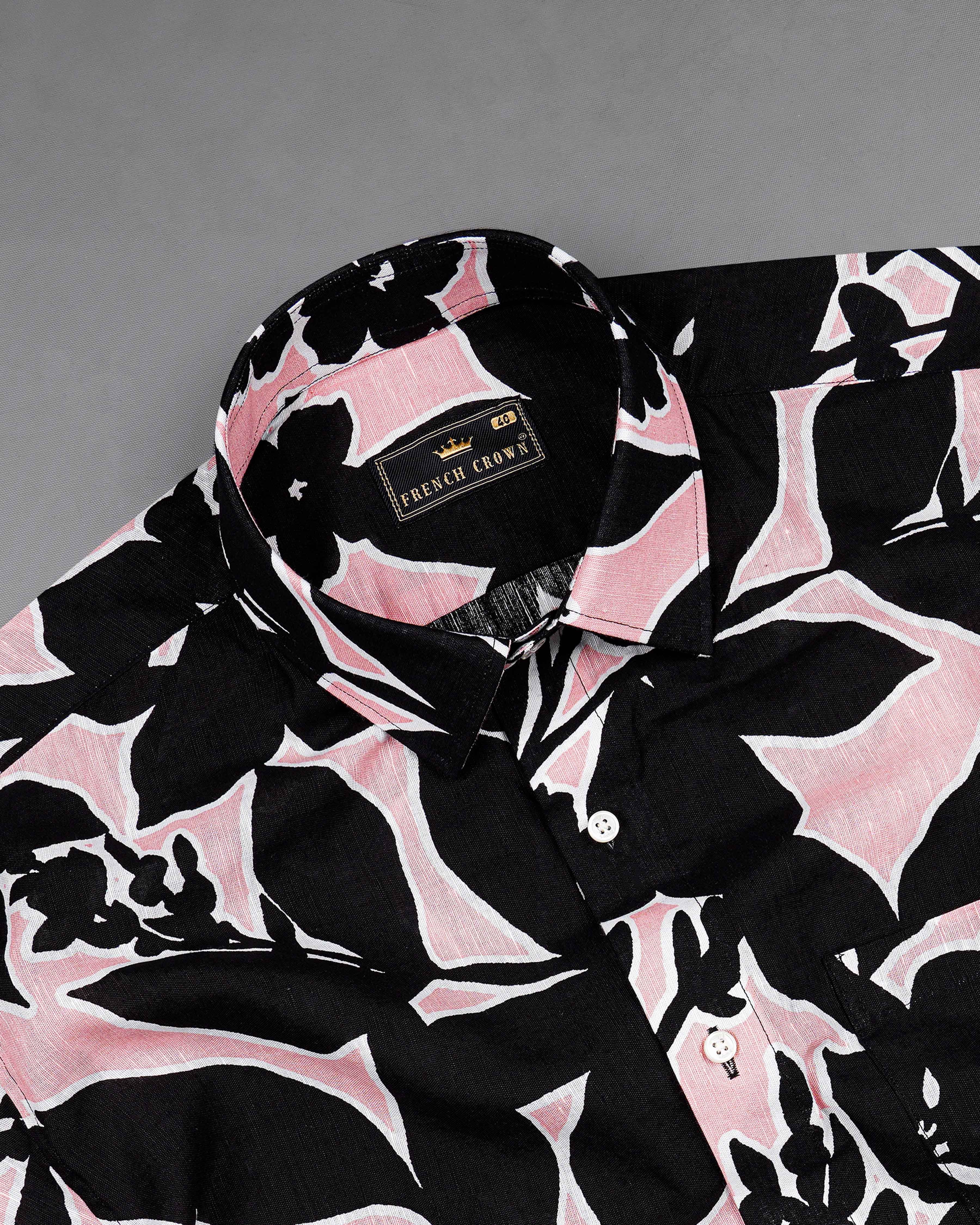 Chantilly Pink and Jade Black Abstract Printed Luxurious Linen Shirt 8034-38,8034-38,8034-39,8034-39,8034-40,8034-40,8034-42,8034-42,8034-44,8034-44,8034-46,8034-46,8034-48,8034-48,8034-50,8034-50,8034-52,8034-52