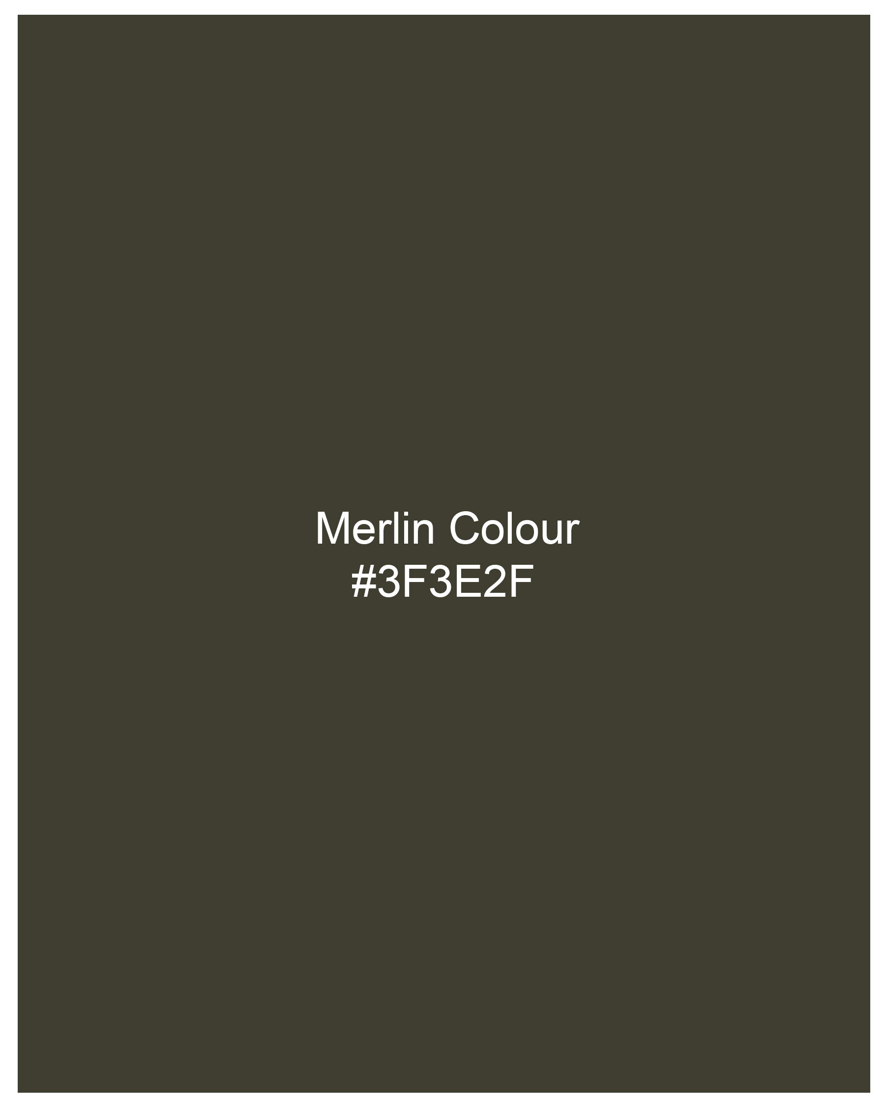 Merlin Green With Black Embroider Lines Twill Premium Cotton Shirt