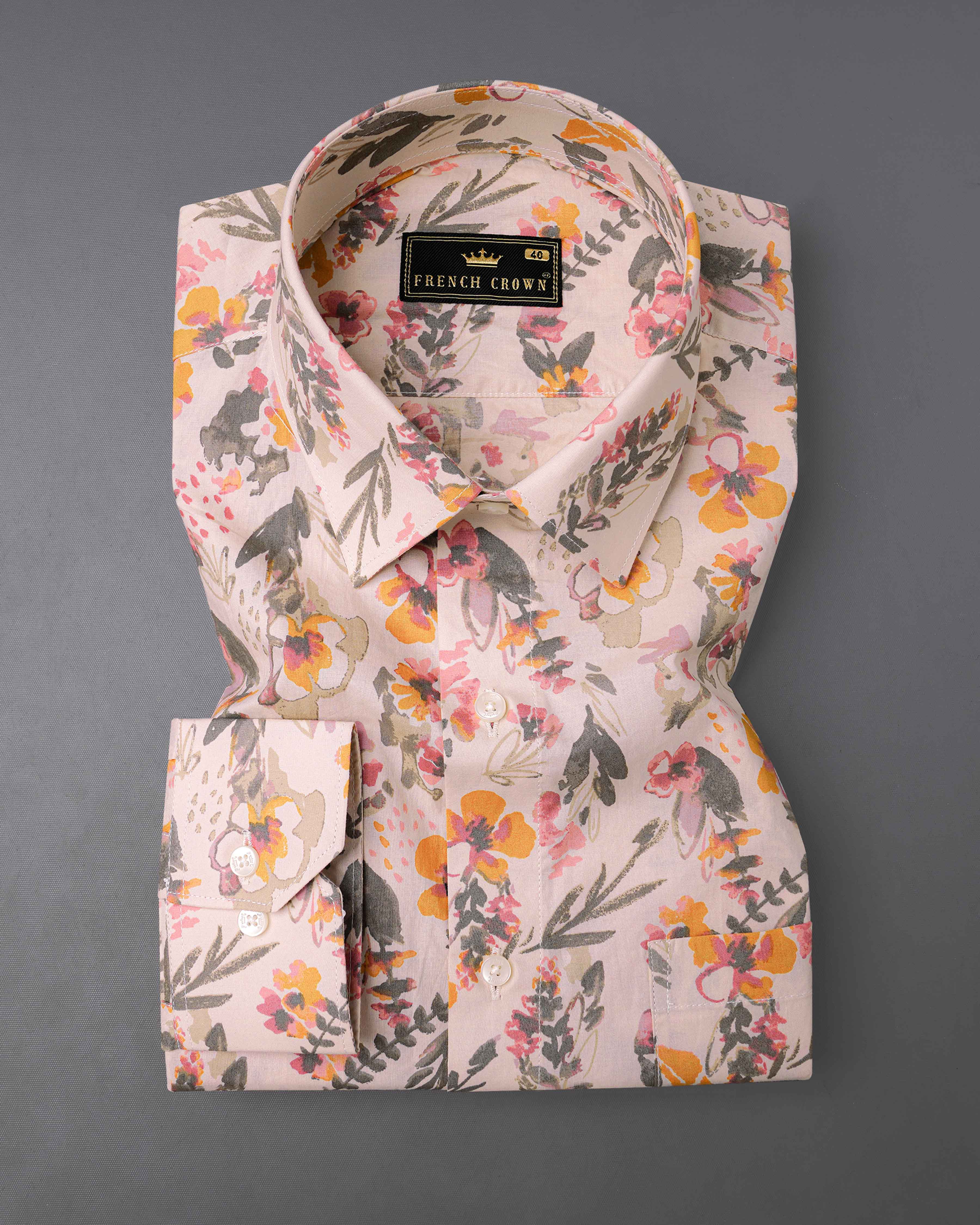 Bizarre Cream and Ruddy Pink Floral Printed Premium Cotton Shirt 8038-38,8038-38,8038-39,8038-39,8038-40,8038-40,8038-42,8038-42,8038-44,8038-44,8038-46,8038-46,8038-48,8038-48,8038-50,8038-50,8038-52,8038-52