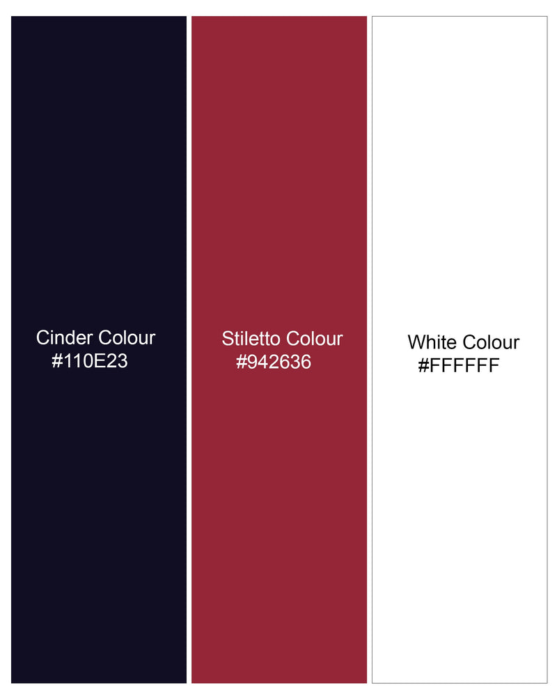 Cinder Navy Blue and Stiletto Red Twill Plaid Premium Cotton Shirt