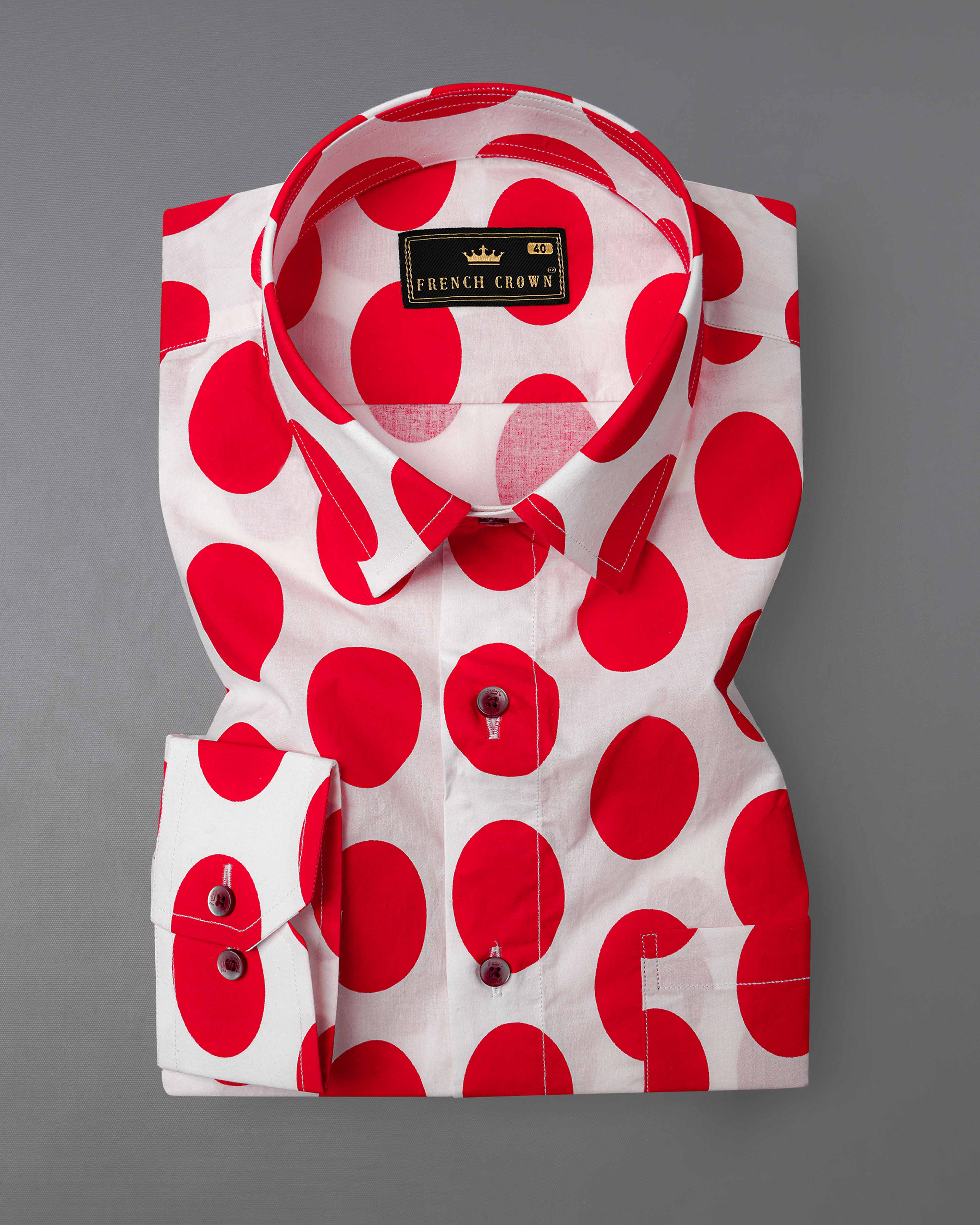 Bright White with Cadmium Red Polka Dotted Premium Cotton Shirt 8041-MN-38,8041-MN-38,8041-MN-39,8041-MN-39,8041-MN-40,8041-MN-40,8041-MN-42,8041-MN-42,8041-MN-44,8041-MN-44,8041-MN-46,8041-MN-46,8041-MN-48,8041-MN-48,8041-MN-50,8041-MN-50,8041-MN-52,8041-MN-52