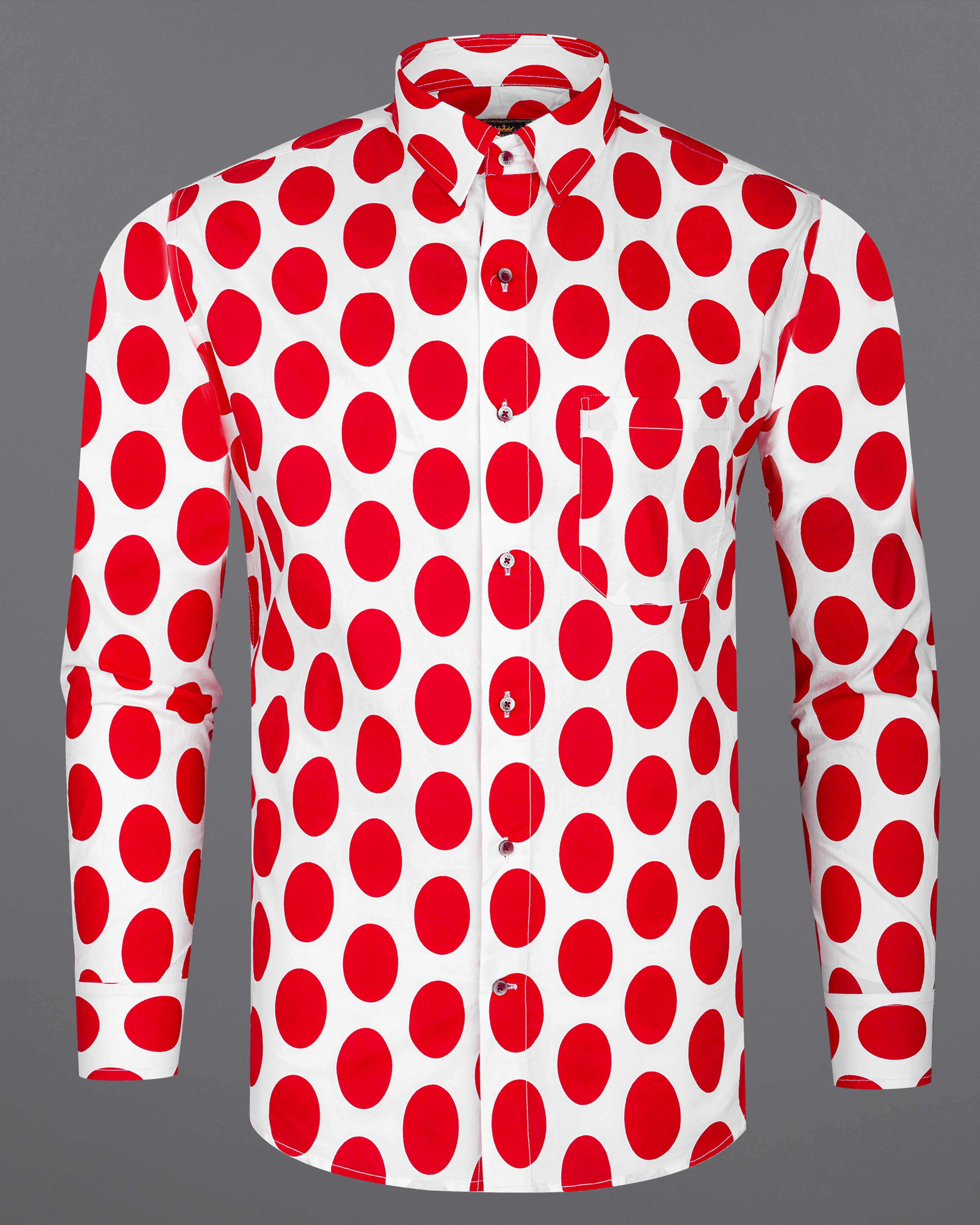 Bright White with Cadmium Red Polka Dotted Premium Cotton Shirt 8041-MN-38,8041-MN-38,8041-MN-39,8041-MN-39,8041-MN-40,8041-MN-40,8041-MN-42,8041-MN-42,8041-MN-44,8041-MN-44,8041-MN-46,8041-MN-46,8041-MN-48,8041-MN-48,8041-MN-50,8041-MN-50,8041-MN-52,8041-MN-52