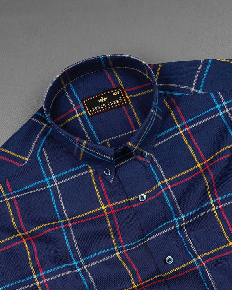 Firefly Navy Blue with Dixie Yellow and Carmine Red Twill Windowpane Premium Cotton Shirt