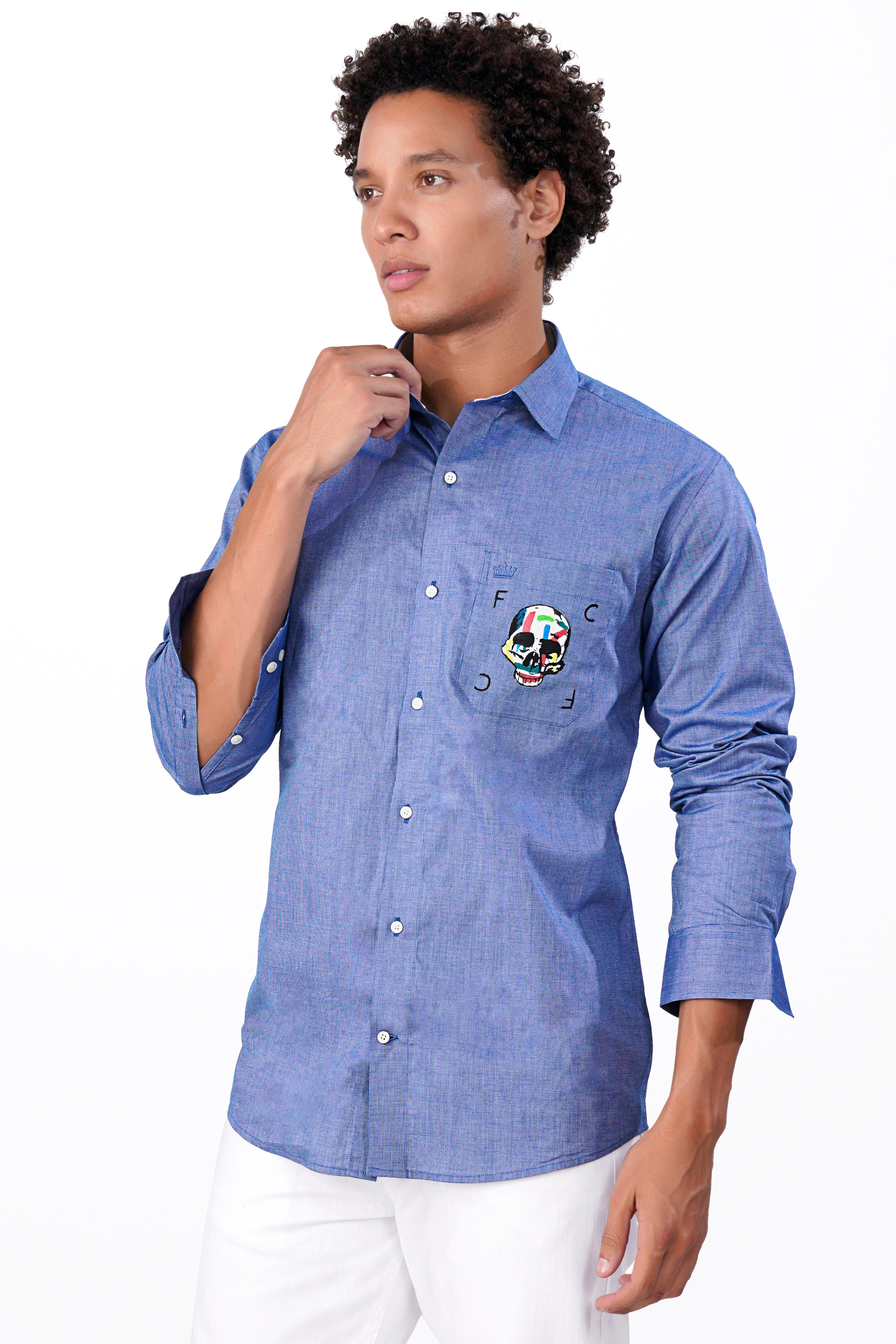 Yonder Blue Funky Hand Painted Chambray Designer Shirt 8046-CP-ART-38, 8046-CP-ART-H-38, 8046-CP-ART-39, 8046-CP-ART-H-39, 8046-CP-ART-40, 8046-CP-ART-H-40, 8046-CP-ART-42, 8046-CP-ART-H-42, 8046-CP-ART-44, 8046-CP-ART-H-44, 8046-CP-ART-46, 8046-CP-ART-H-46, 8046-CP-ART-48, 8046-CP-ART-H-48, 8046-CP-ART-50, 8046-CP-ART-H-50, 8046-CP-ART-52, 8046-CP-ART-H-52