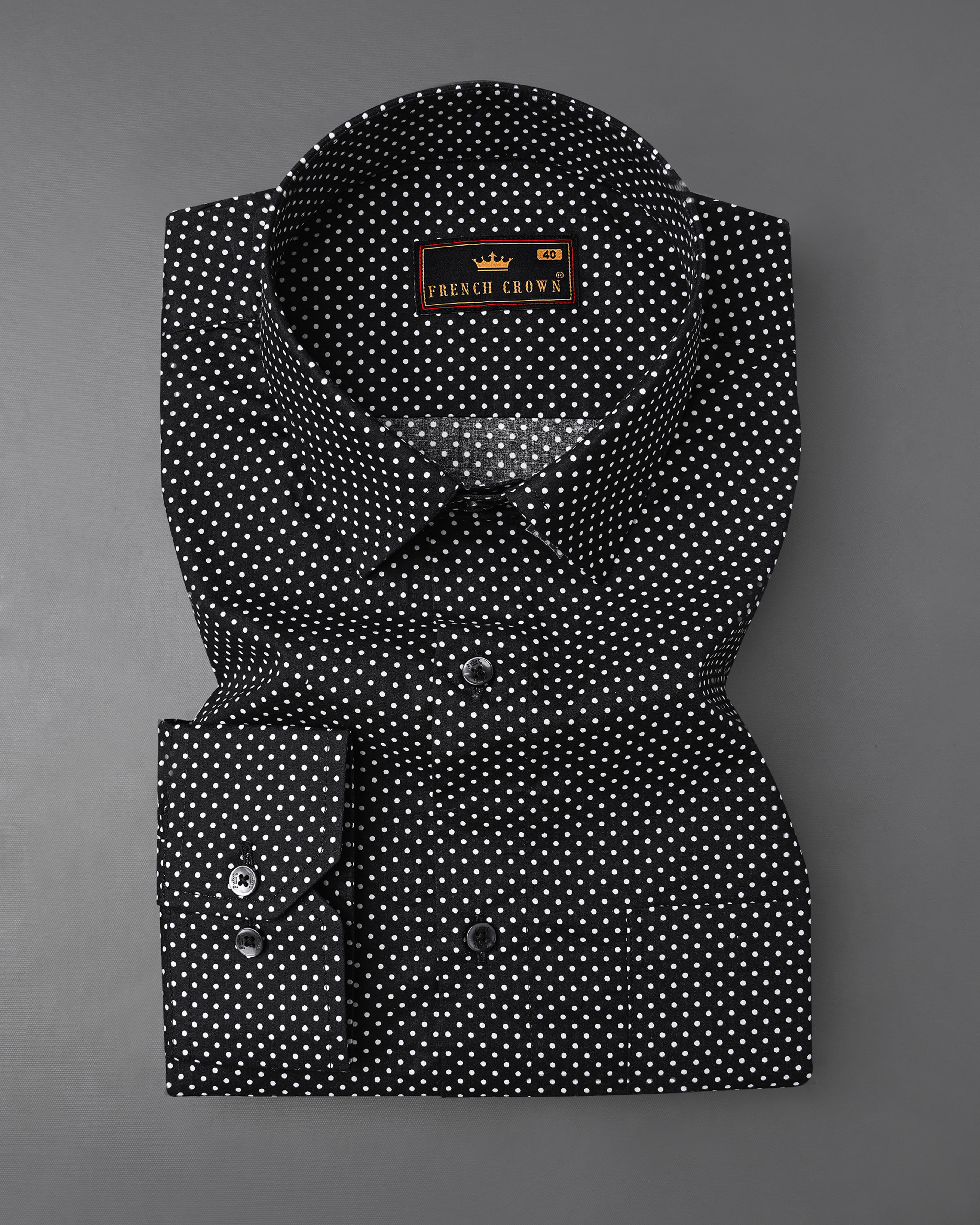 Jade Black and White Polka Premium Cotton Shirt 8049-BLK-38,8049-BLK-38,8049-BLK-39,8049-BLK-39,8049-BLK-40,8049-BLK-40,8049-BLK-42,8049-BLK-42,8049-BLK-44,8049-BLK-44,8049-BLK-46,8049-BLK-46,8049-BLK-48,8049-BLK-48,8049-BLK-50,8049-BLK-50,8049-BLK-52,8049-BLK-52