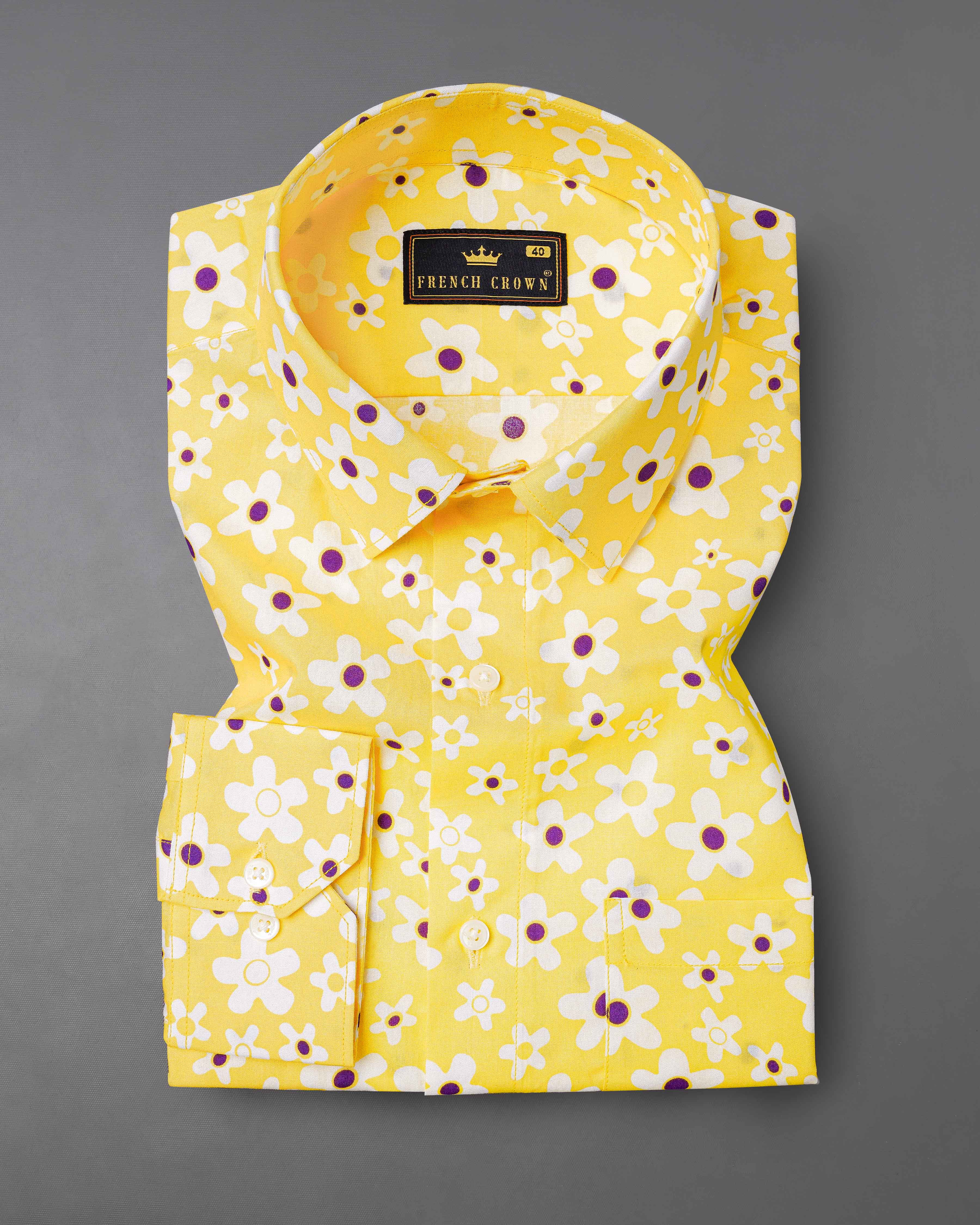 Arylide Yellow Floral Printed Premium Cotton Shirt 8053-38,8053-38,8053-39,8053-39,8053-40,8053-40,8053-42,8053-42,8053-44,8053-44,8053-46,8053-46,8053-48,8053-48,8053-50,8053-50,8053-52,8053-52