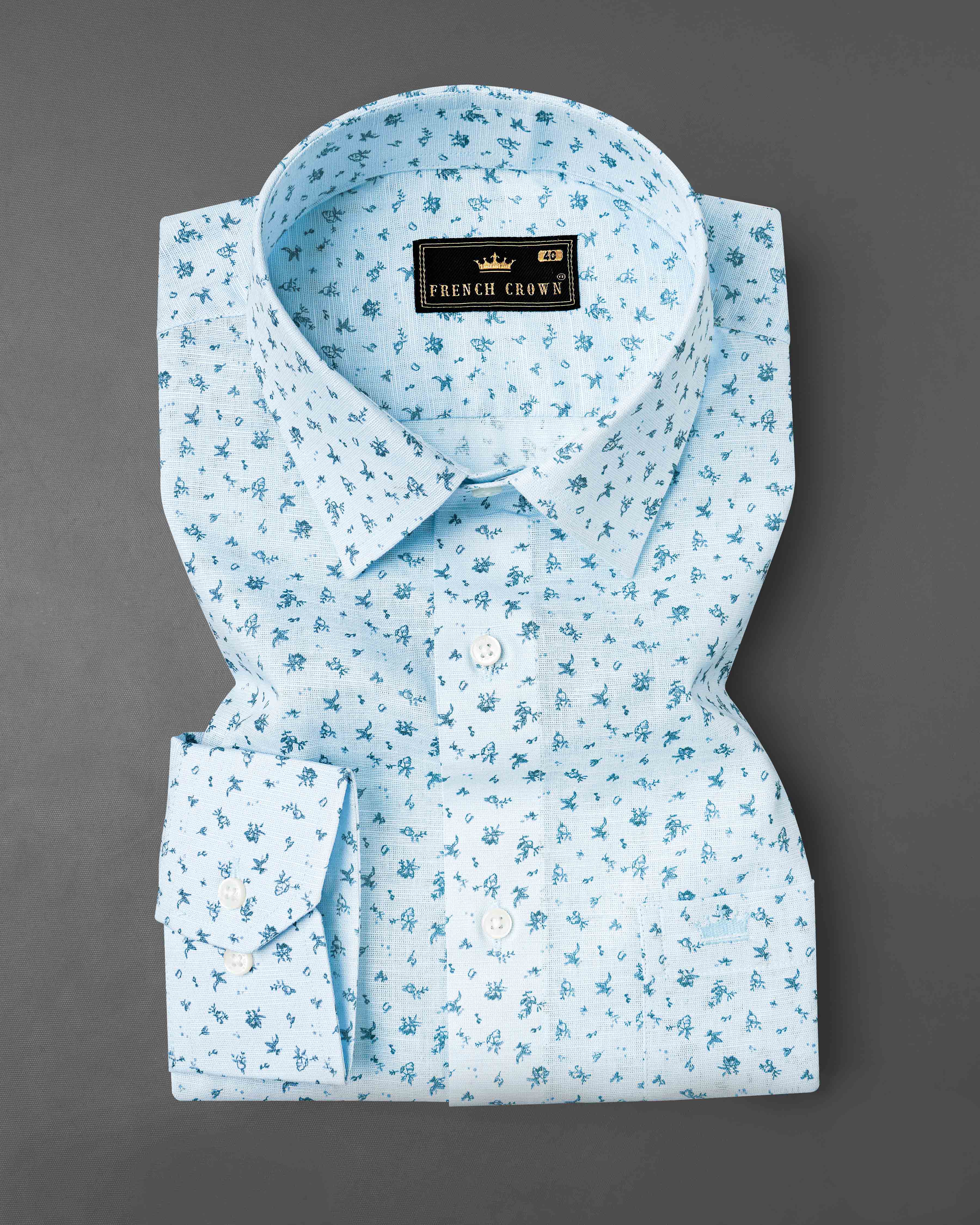 Mercury Blue Printed Luxurious Linen Shirt 8061-38,8061-38,8061-39,8061-39,8061-40,8061-40,8061-42,8061-42,8061-44,8061-44,8061-46,8061-46,8061-48,8061-48,8061-50,8061-50,8061-52,8061-52