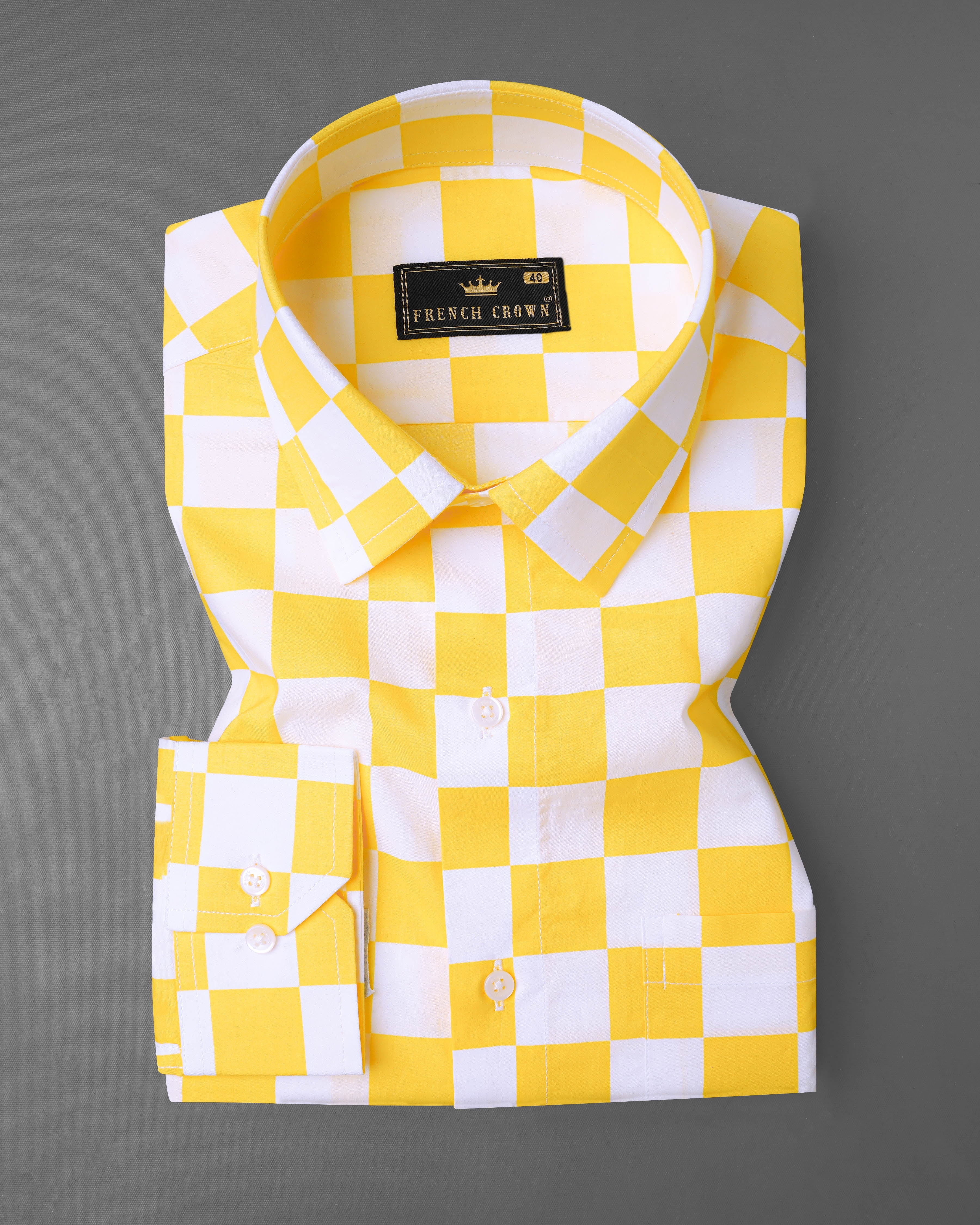 Bright White and Macaroni Yellow Checked Premium Cotton Shirt 8069-38,8069-38,8069-39,8069-39,8069-40,8069-40,8069-42,8069-42,8069-44,8069-44,8069-46,8069-46,8069-48,8069-48,8069-50,8069-50,8069-52,8069-52