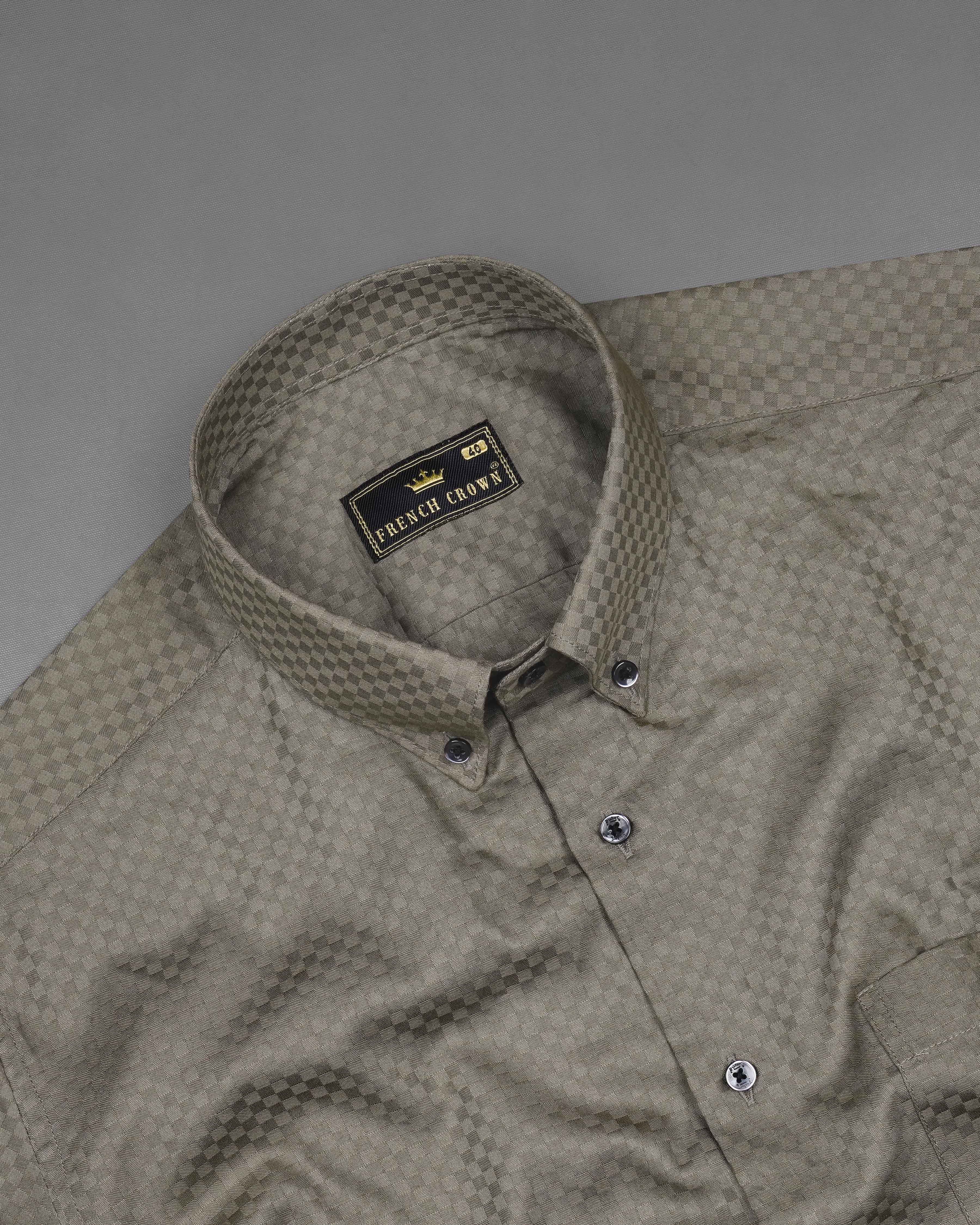 Concord Green Checked Dobby Textured Premium Giza Cotton Shirt