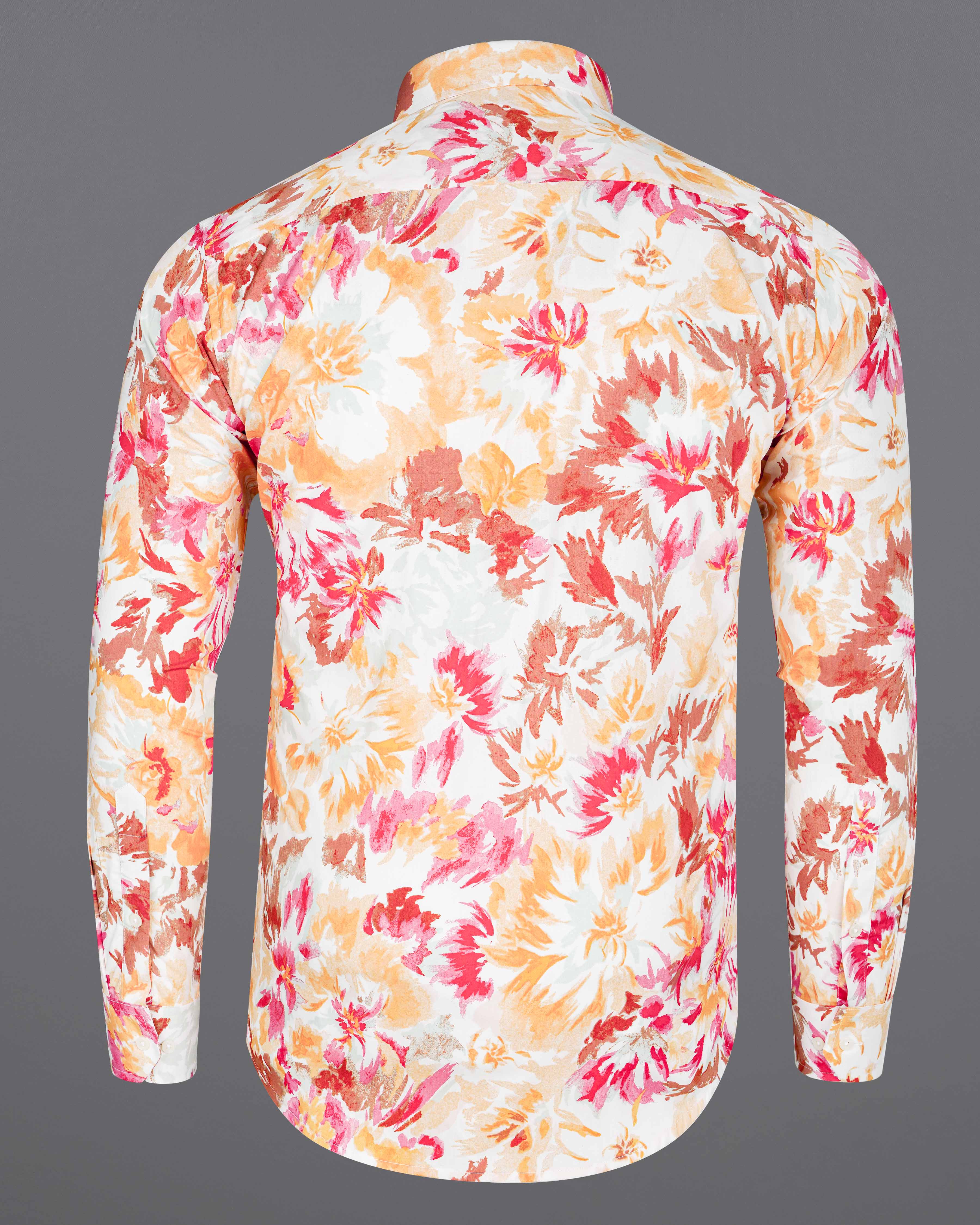 Bright White with Casablanca Yellow and Faded Red Floral Printed Premium Cotton Shirt 8073-38,8073-38,8073-39,8073-39,8073-40,8073-40,8073-42,8073-42,8073-44,8073-44,8073-46,8073-46,8073-48,8073-48,8073-50,8073-50,8073-52,8073-52