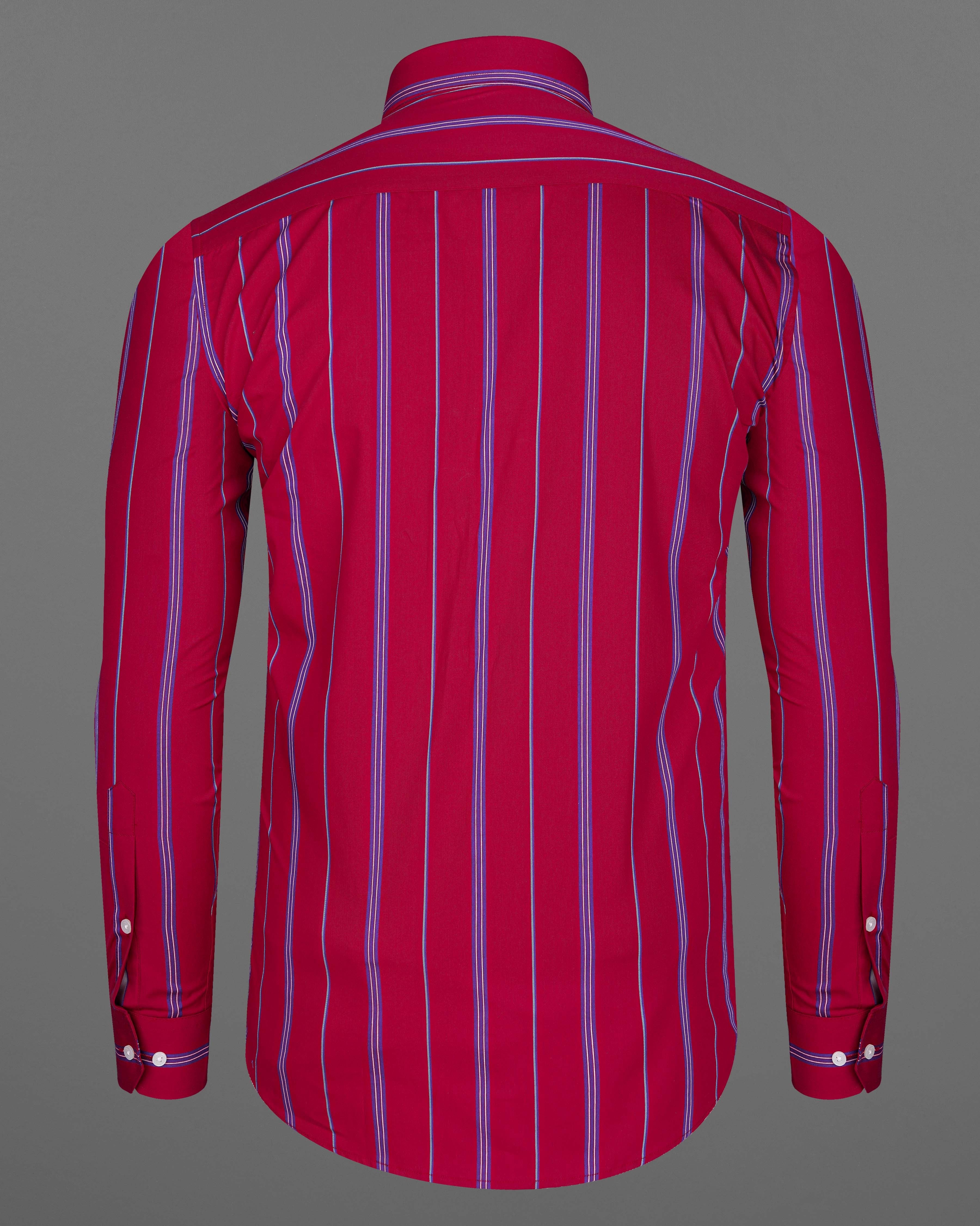 Vivid Burgundy Twill Purple Striped Premium Cotton Shirt