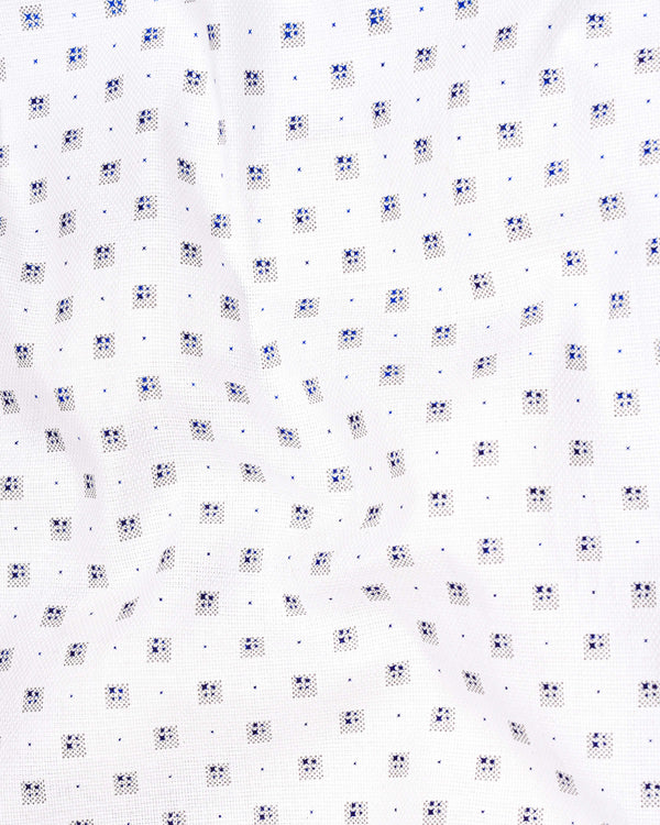 Bright White with Sapphire Blue Dobby Textured Premium Giza Cotton Shirt