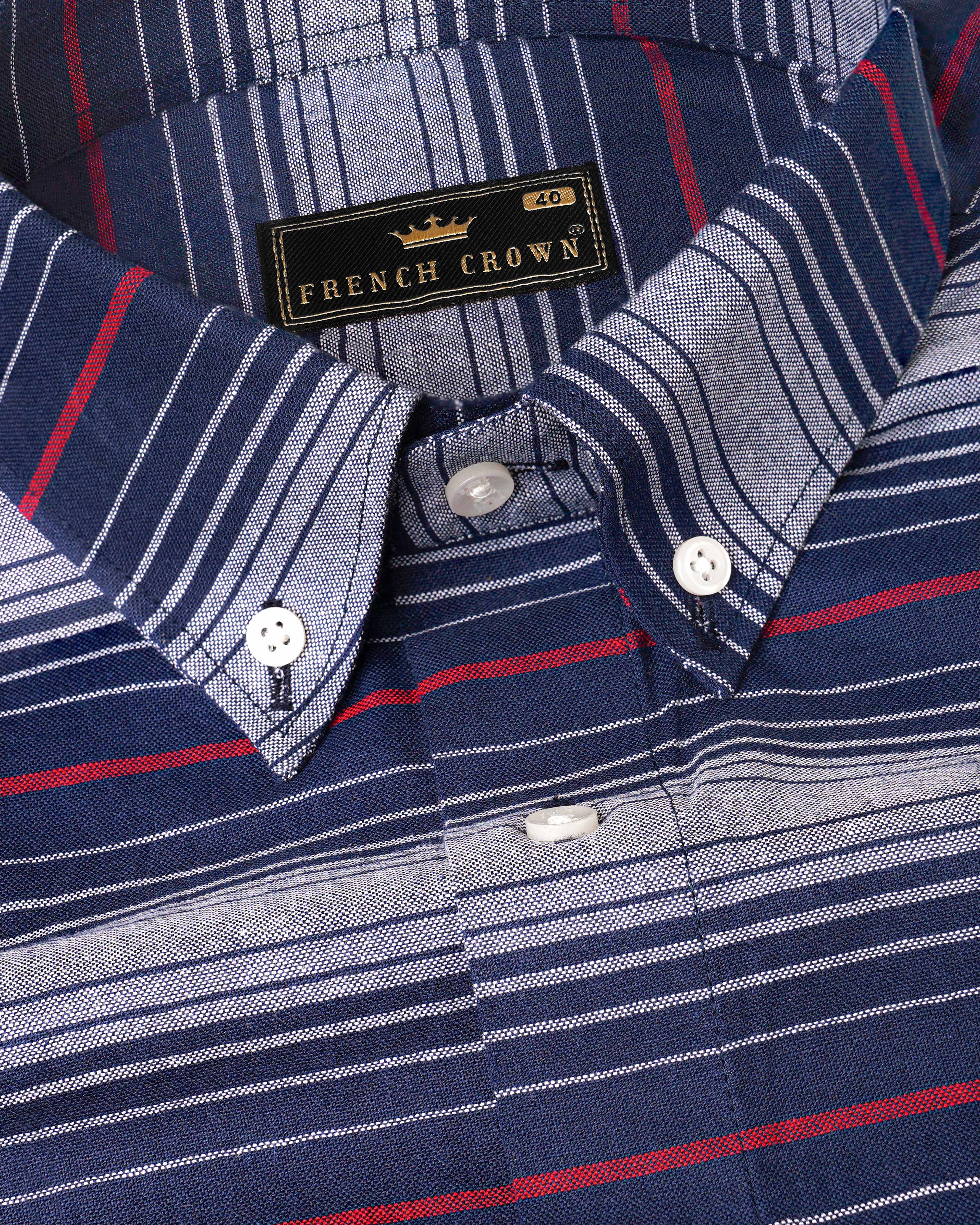 Bunting Navy Blue with Bright White and Cardinal Red Striped Royal Oxford Shirt