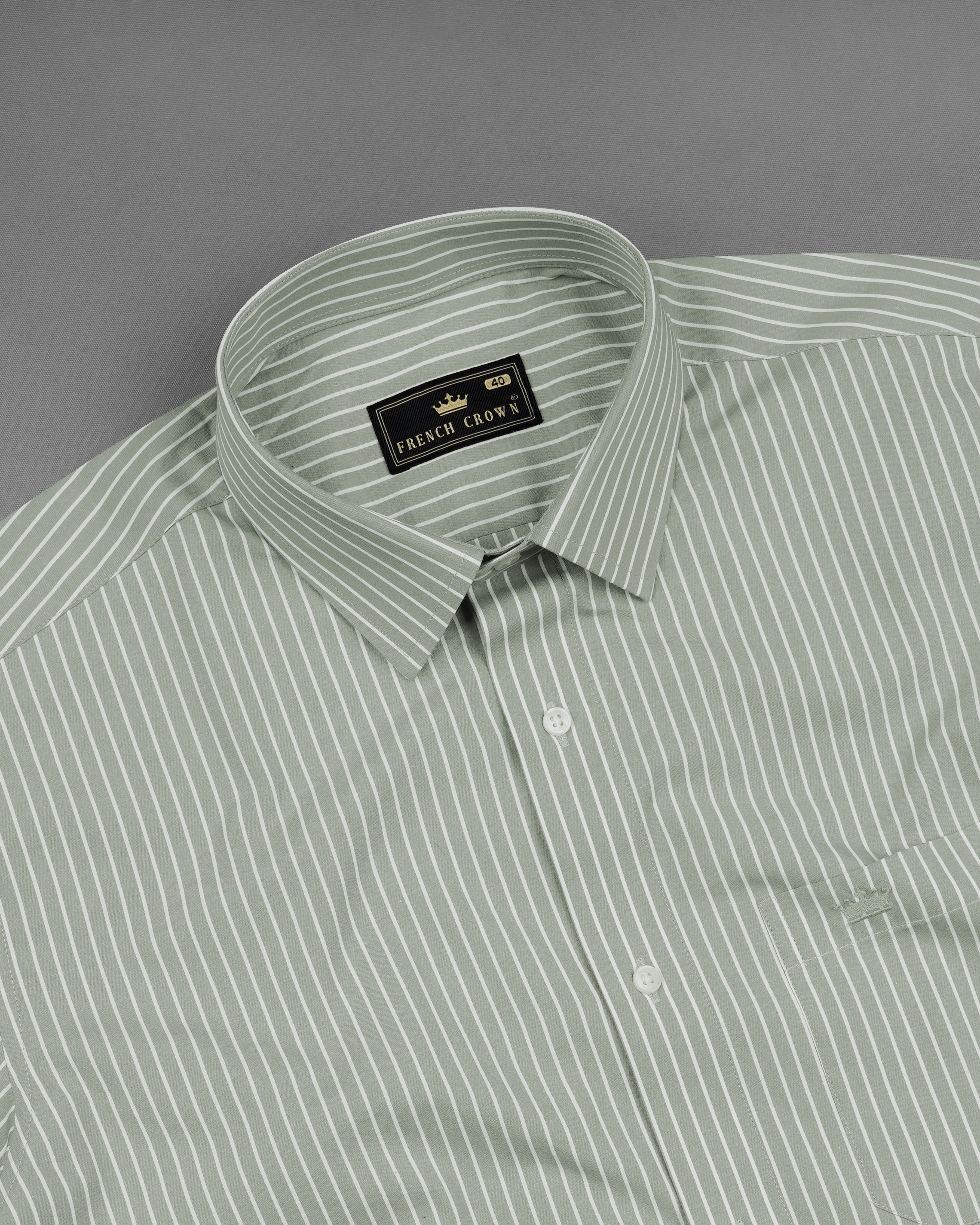 Mantle Mint Green With White Striped Premium Cotton Shirt