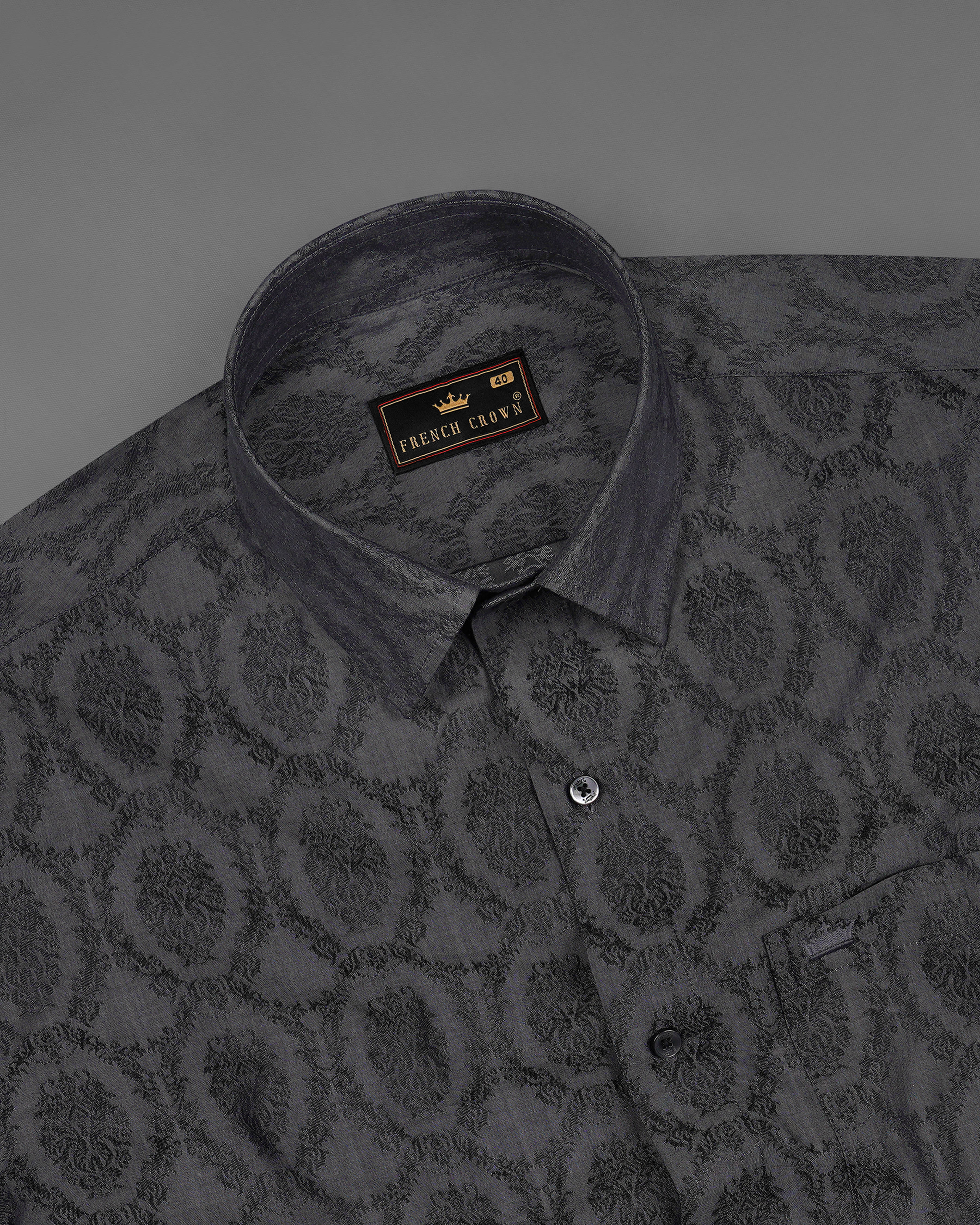 Tundora Gray Damask Dobby Textured Premium Giza Cotton Shirt