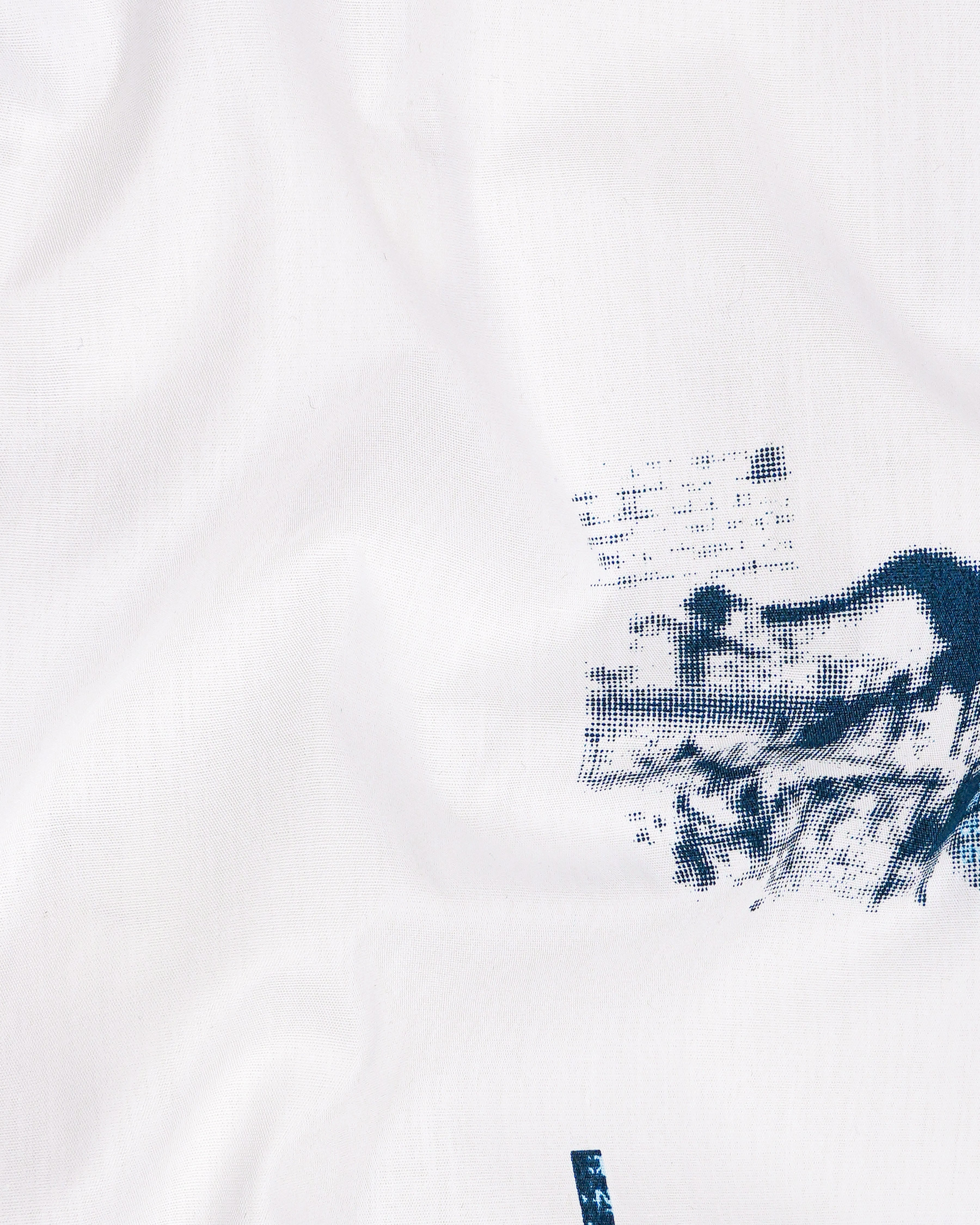 Bright White with Downriver Navy Blue Printed Premium Cotton Shirt