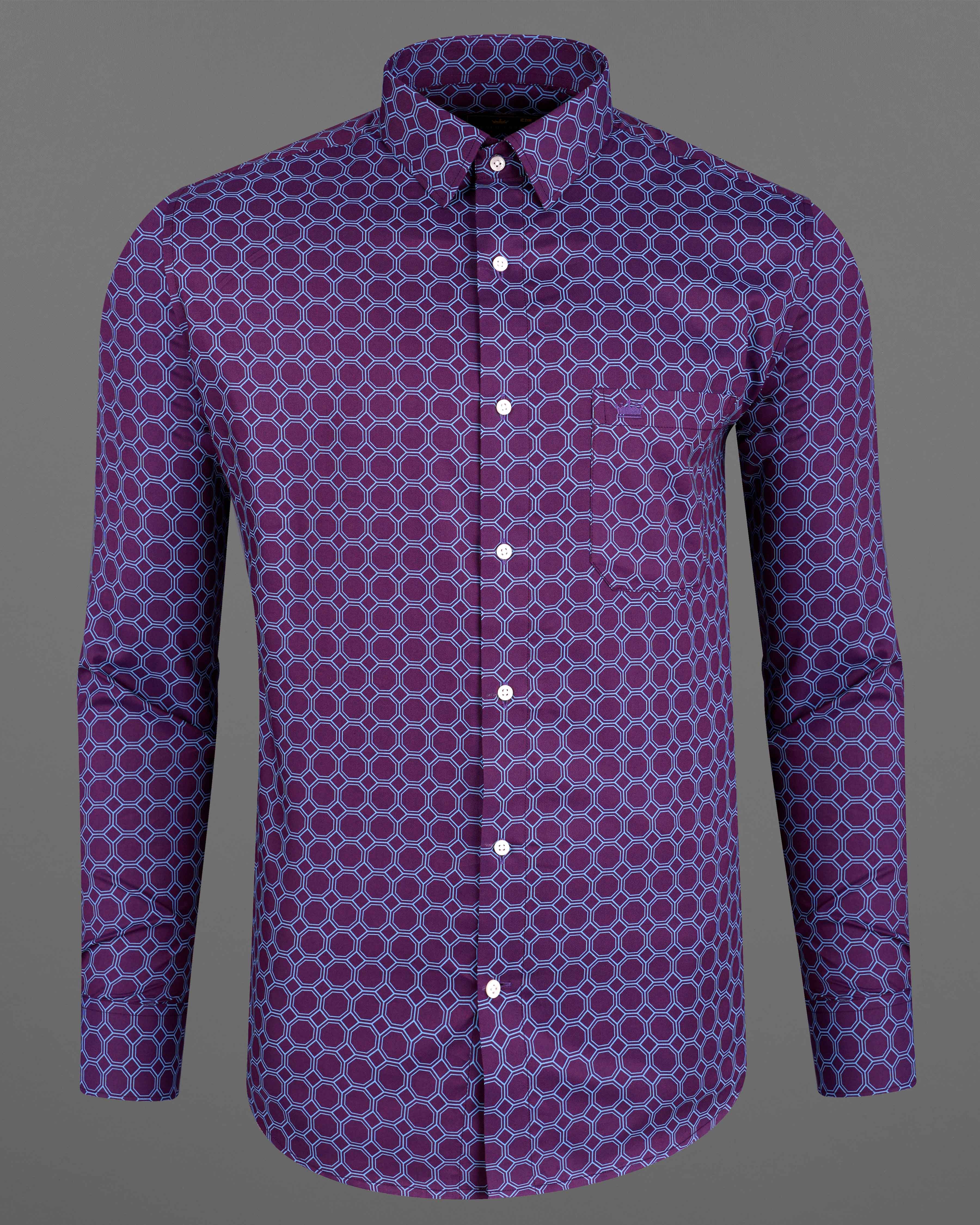 Bossanova Violet with Shakespeare Blue Hexagonal Printed Twill Premium Cotton Shirt 8115-38, 8115-H-38, 8115-39, 8115-H-39, 8115-40, 8115-H-40, 8115-42, 8115-H-42, 8115-44, 8115-H-44, 8115-46, 8115-H-46, 8115-48, 8115-H-48, 8115-50, 8115-H-50, 8115-52, 8115-H-52 