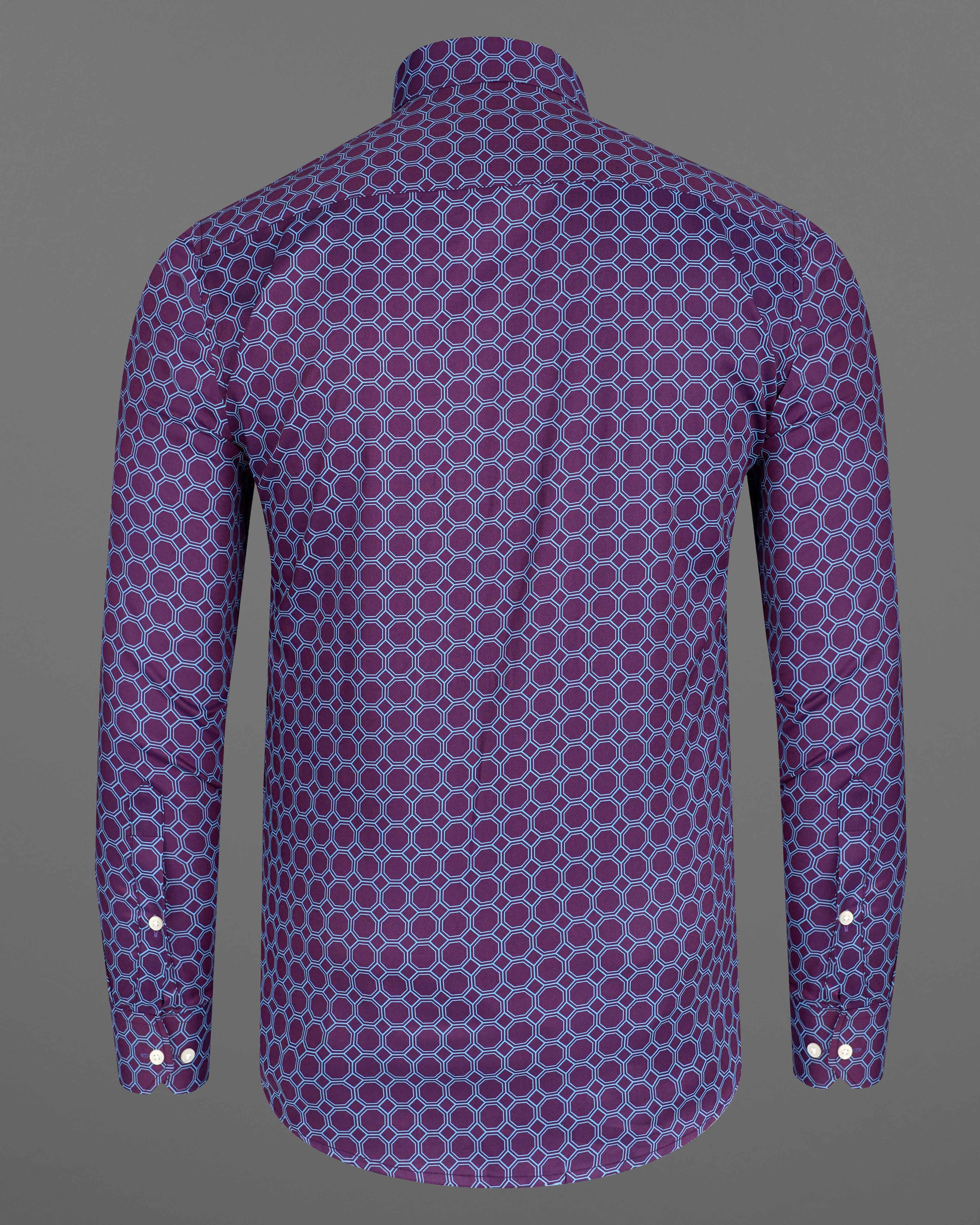 Bossanova Violet with Shakespeare Blue Hexagonal Printed Twill Premium Cotton Shirt 8115-38, 8115-H-38, 8115-39, 8115-H-39, 8115-40, 8115-H-40, 8115-42, 8115-H-42, 8115-44, 8115-H-44, 8115-46, 8115-H-46, 8115-48, 8115-H-48, 8115-50, 8115-H-50, 8115-52, 8115-H-52 