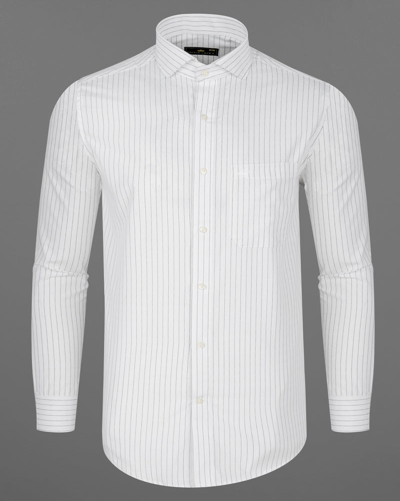 BRIGHT WHITE WITH JADE BLACK STRIPED CHAMBRAY TEXTURED PREMIUM COTTON SHIRT