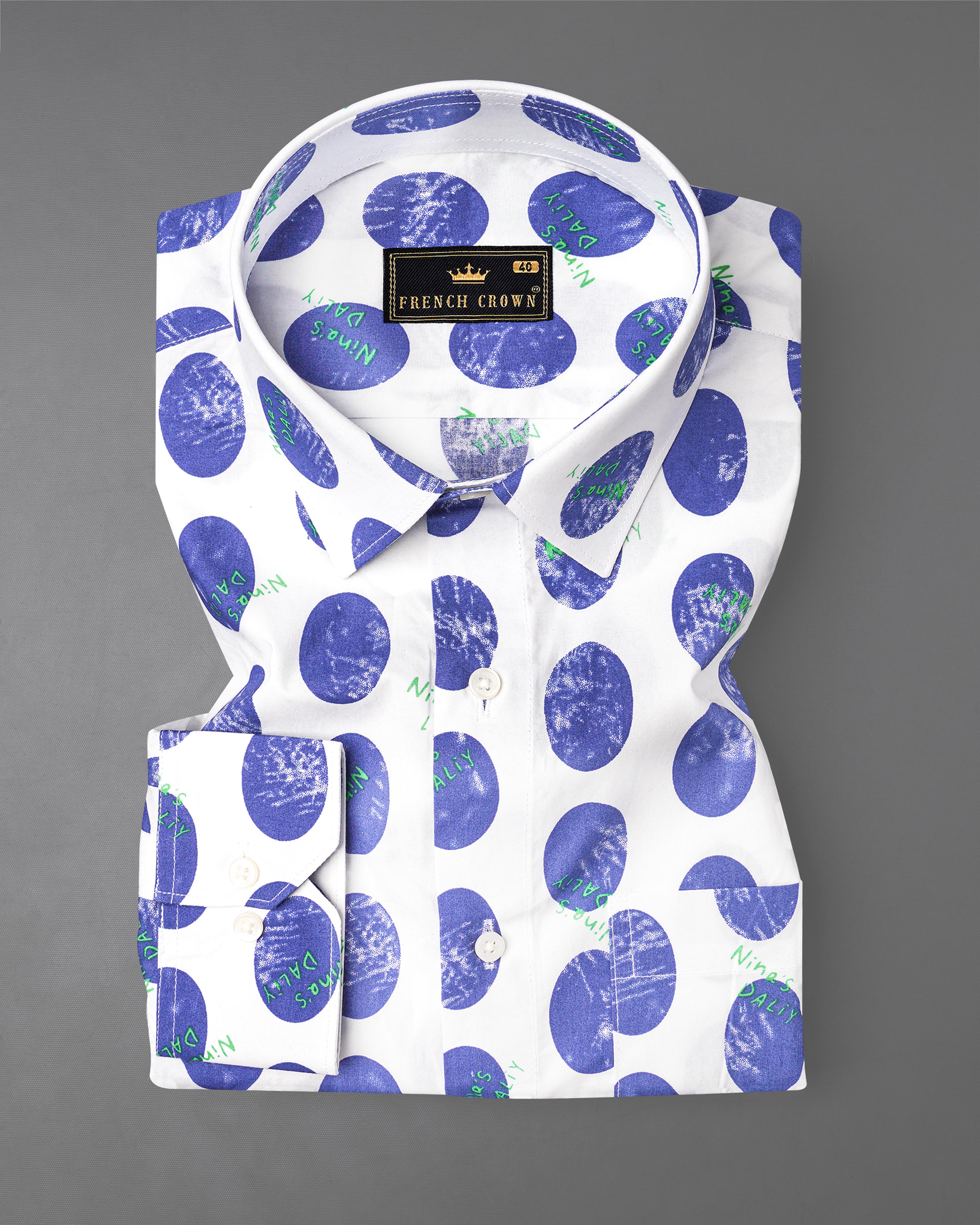 Bright White with Scampi Blue Polka Dotted Premium Cotton Shirt 8123-38, 8123-H-38, 8123-39, 8123-H-39, 8123-40, 8123-H-40, 8123-42, 8123-H-42, 8123-44, 8123-H-44, 8123-46, 8123-H-46, 8123-48, 8123-H-48, 8123-50, 8123-H-50, 8123-52, 8123-H-52
