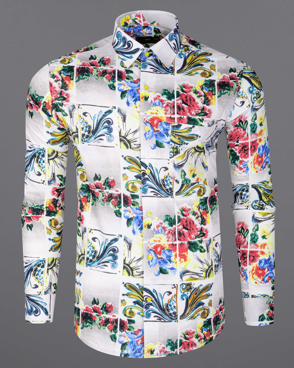 Bright White with Jasper Red Windowpane Floral Printed Premium Cotton Shirt 8124-YL-38, 8124-YL-H-38, 8124-YL-39, 8124-YL-H-39, 8124-YL-40, 8124-YL-H-40, 8124-YL-42, 8124-YL-H-42, 8124-YL-44, 8124-YL-H-44, 8124-YL-46, 8124-YL-H-46, 8124-YL-48, 8124-YL-H-48, 8124-YL-50, 8124-YL-H-50, 8124-YL-52, 8124-YL-H-52