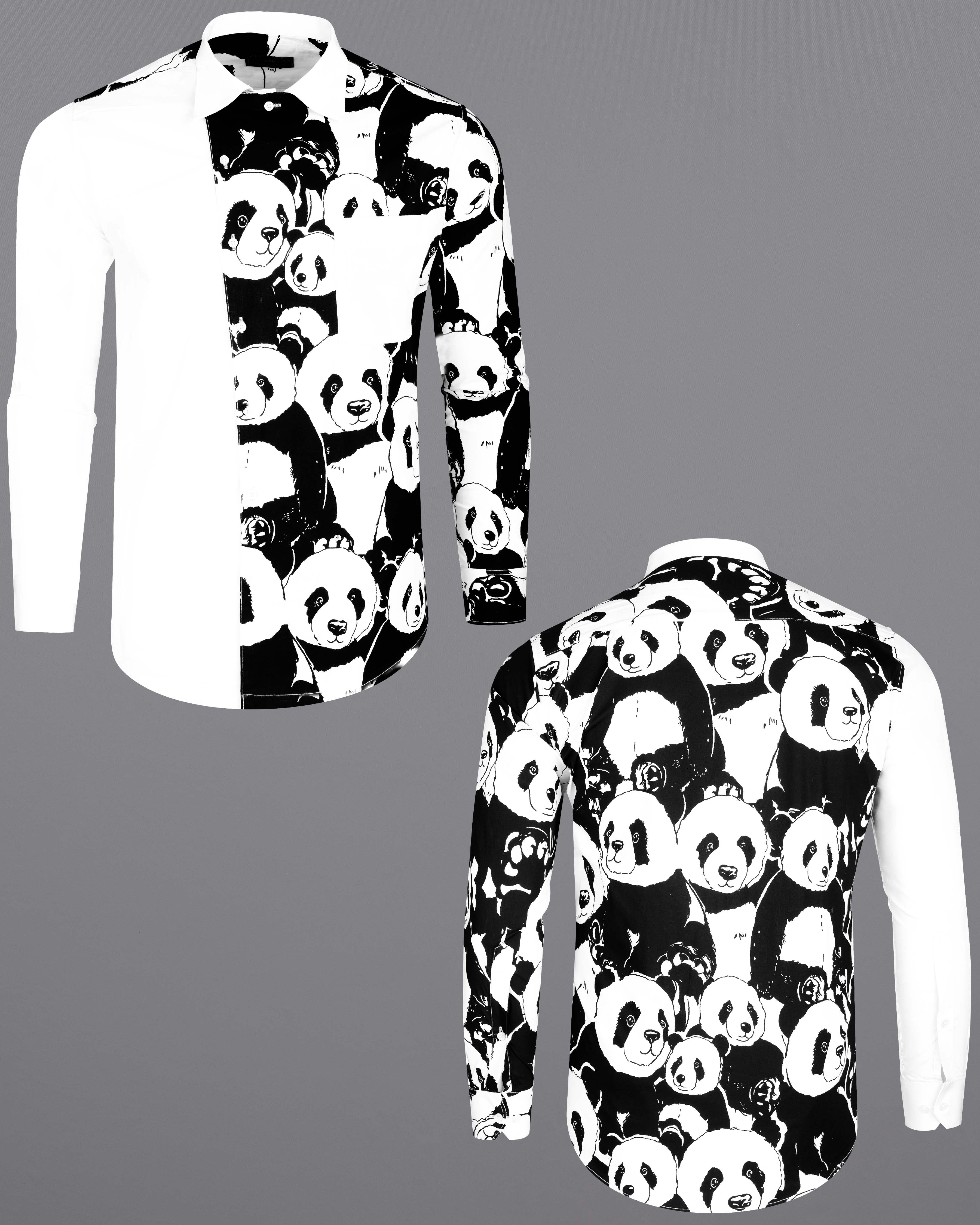 Bright White and Black Panda Printed Premium Cotton Designer Shirt 8150-P145-38, 8150-P145-H-38, 8150-P145-39, 8150-P145-H-39, 8150-P145-40, 8150-P145-H-40, 8150-P145-42, 8150-P145-H-42, 8150-P145-44, 8150-P145-H-44, 8150-P145-46, 8150-P145-H-46, 8150-P145-48, 8150-P145-H-48, 8150-P145-50, 8150-P145-H-50, 8150-P145-52, 8150-P145-H-52