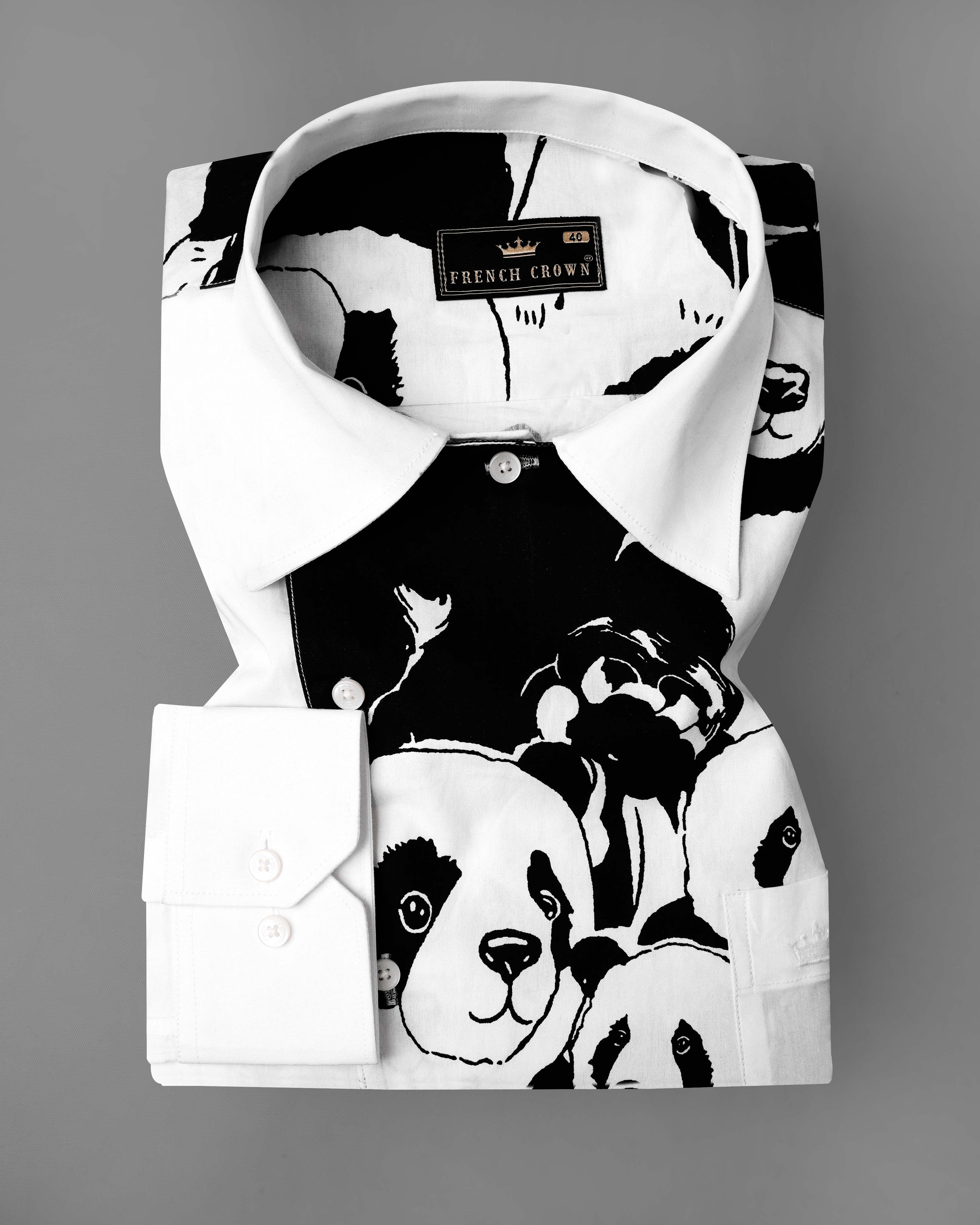 Bright White and Black Panda Printed Premium Cotton Designer Shirt 8150-P145-38, 8150-P145-H-38, 8150-P145-39, 8150-P145-H-39, 8150-P145-40, 8150-P145-H-40, 8150-P145-42, 8150-P145-H-42, 8150-P145-44, 8150-P145-H-44, 8150-P145-46, 8150-P145-H-46, 8150-P145-48, 8150-P145-H-48, 8150-P145-50, 8150-P145-H-50, 8150-P145-52, 8150-P145-H-52