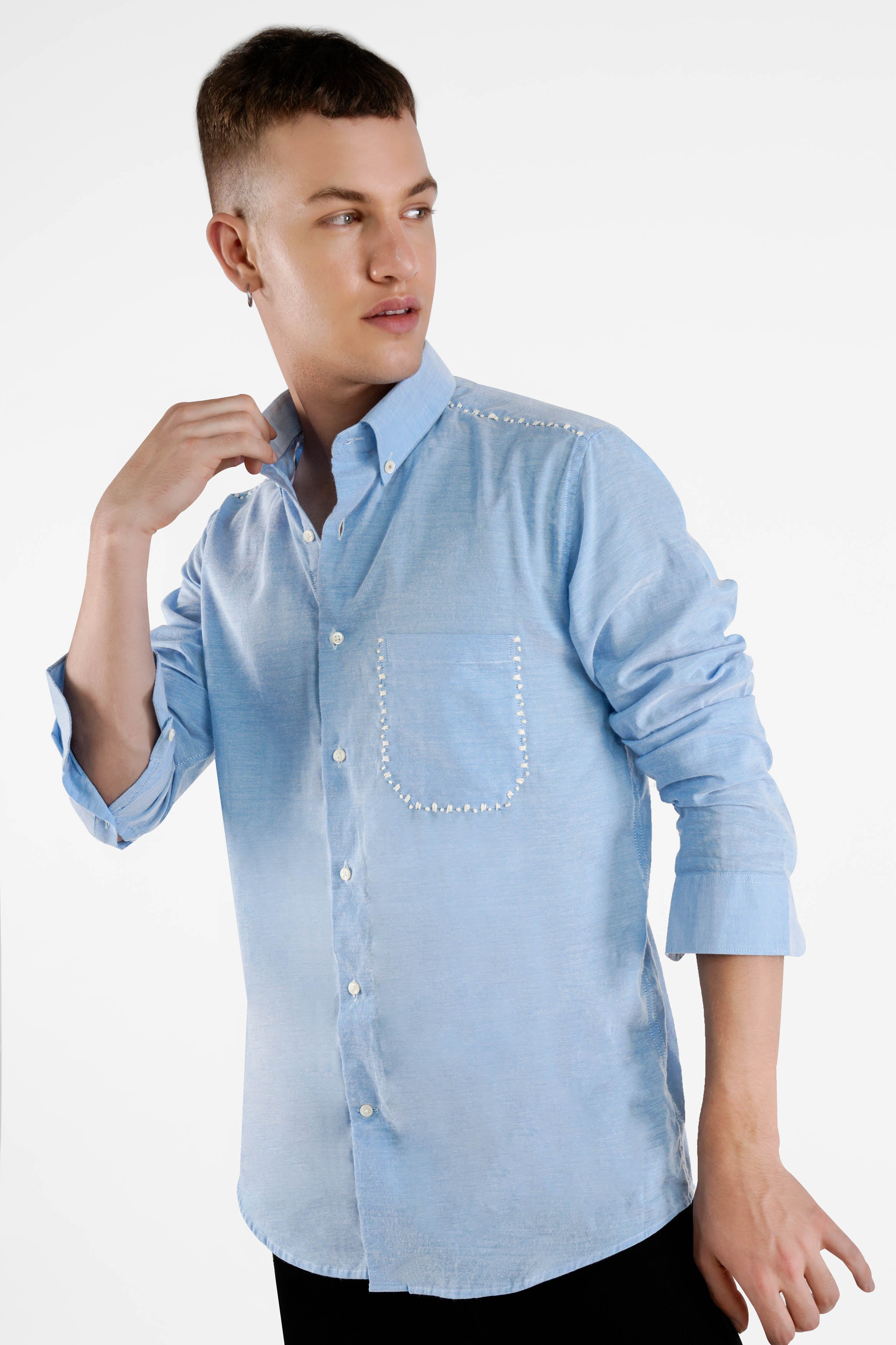 Carolina Blue Hand Stitched Royal Oxford Designer Shirt