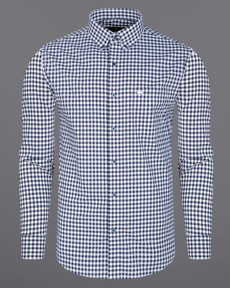 BRIGHT WHITE AND EBONY CLAY BLUE GINGHAM PREMIUM COTTON SHIRT