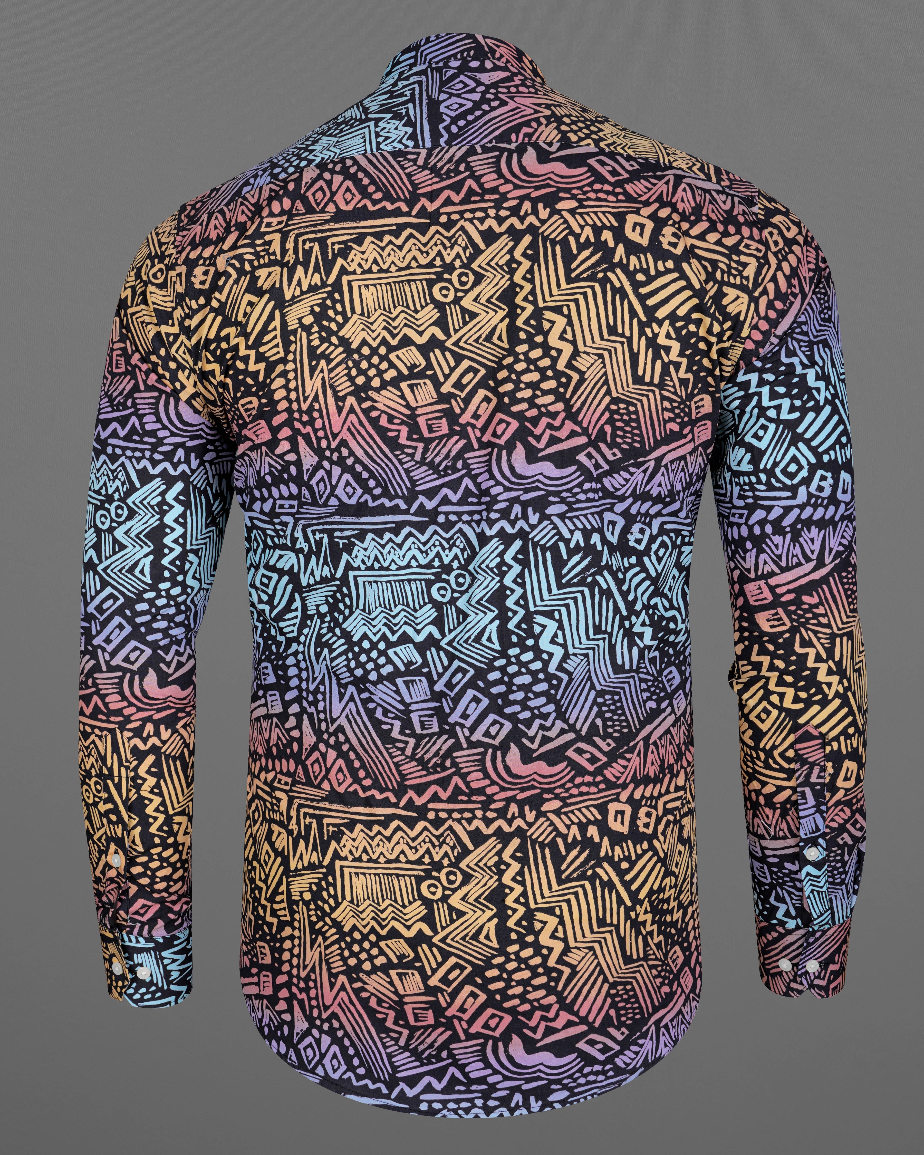 Salmon Peach with Jade Black Abstract Printed Premium Cotton Shirt