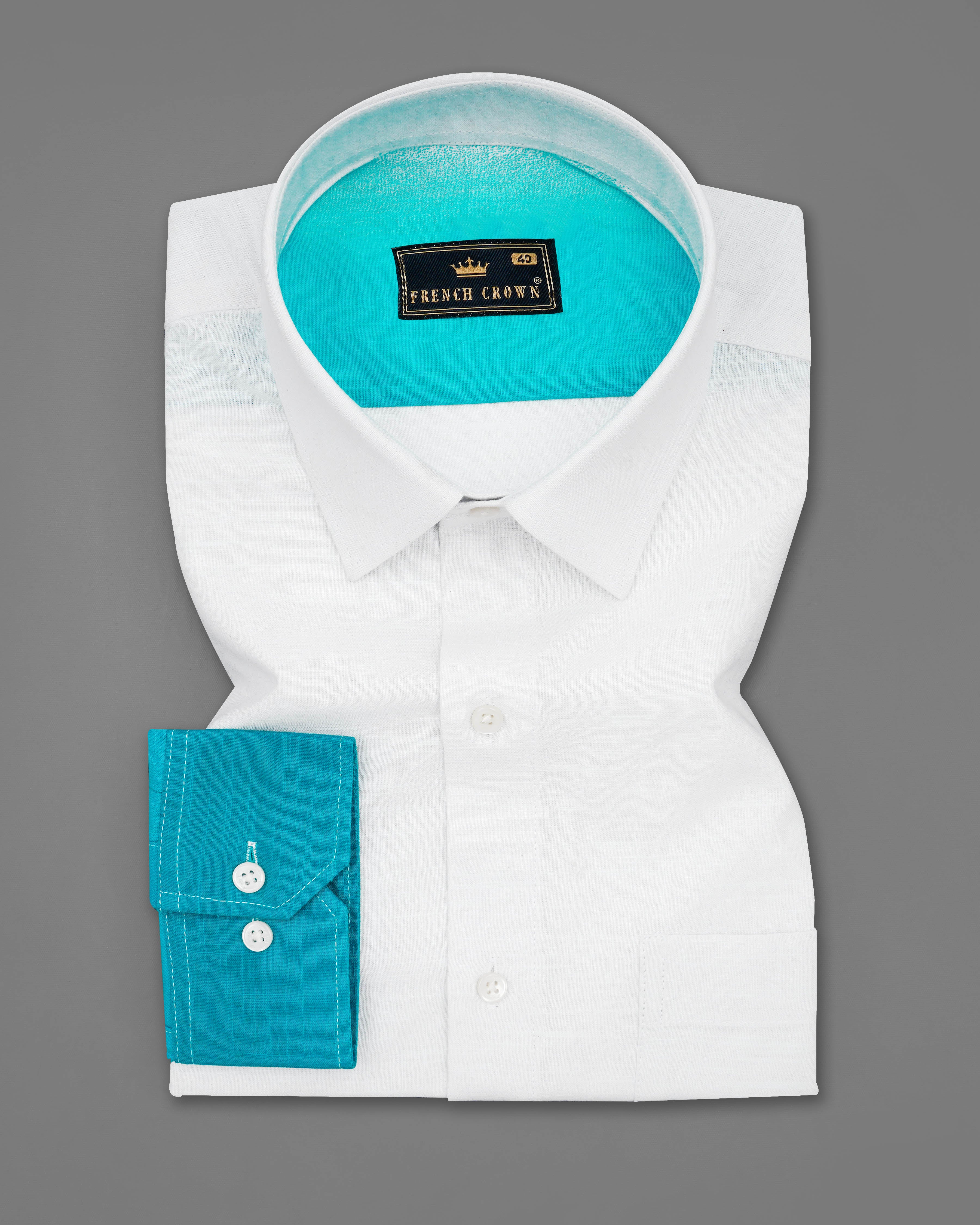 Bright White and Dark Turquoise Blue Chambray Textured Premium Cotton 8186-38, 8186-H-38, 8186-39, 8186-H-39, 8186-40, 8186-H-40, 8186-42, 8186-H-42, 8186-44, 8186-H-44, 8186-46, 8186-H-46, 8186-48, 8186-H-48, 8186-50, 8186-H-50, 8186-52, 8186-H-52