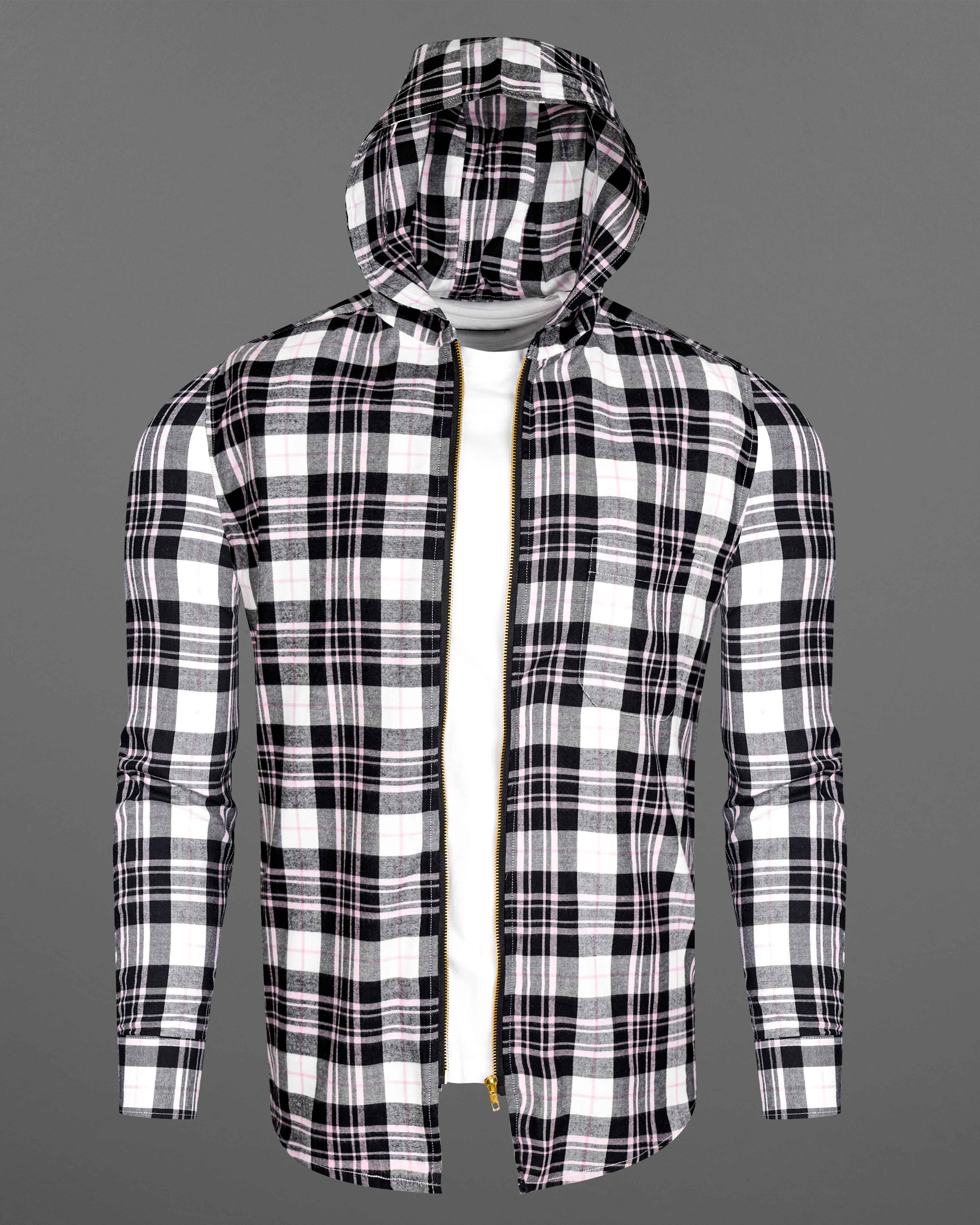 Bright White and Jade Black Casual Checks-Plaid Premium Cotton