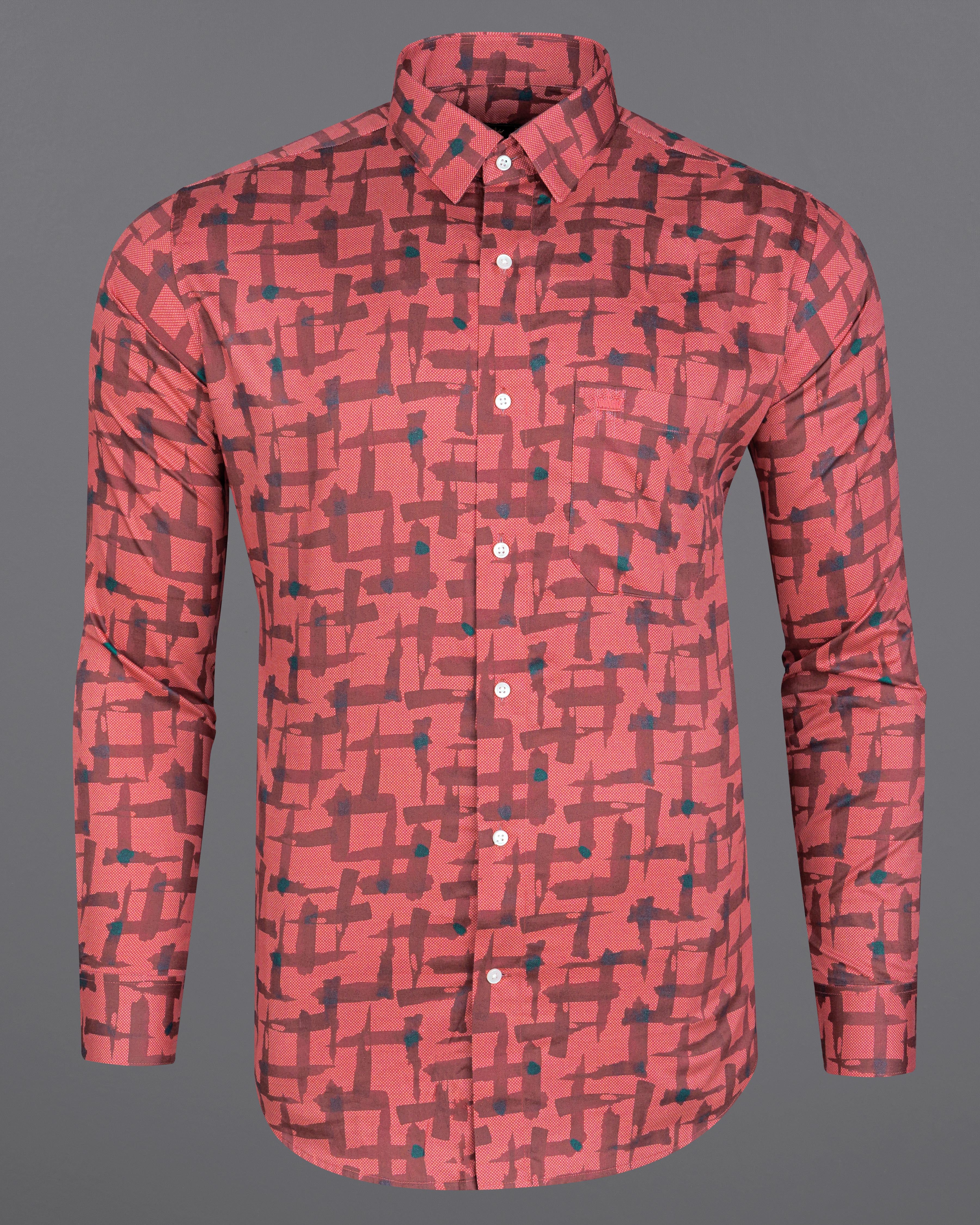 Pastel Pink with Deep Coffee Brown Abstract Printed  Super Soft Premium Cotton Shirt 8190 -38,8190 -H-38,8190 -39,8190 -H-39,8190 -40,8190 -H-40,8190 -42,8190 -H-42,8190 -44,8190 -H-44,8190 -46,8190 -H-46,8190 -48,8190 -H-48,8190 -50,8190 -H-50,8190 -52,8190 -H-52